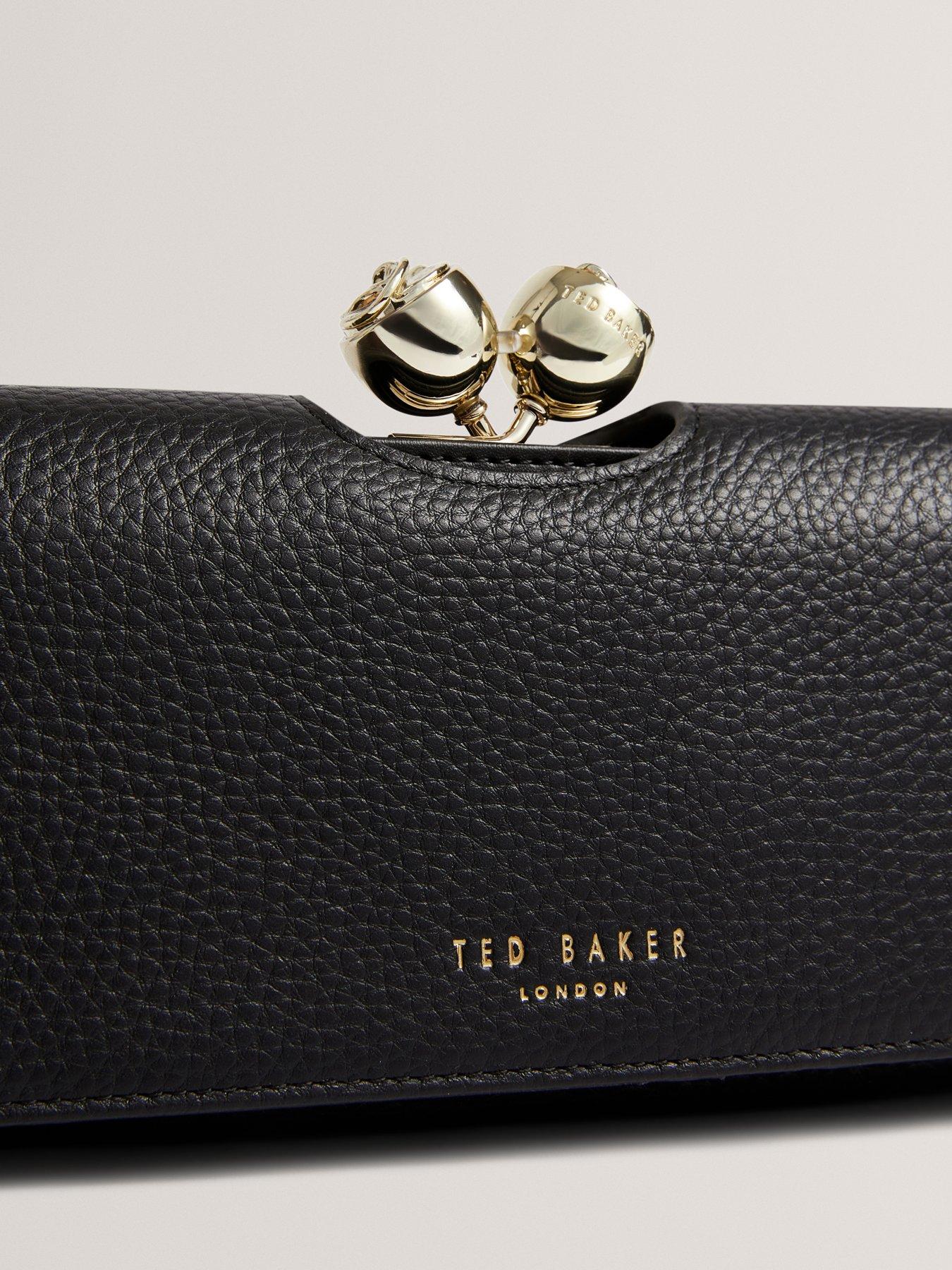 Image 2 of 4 of Ted Baker Rose Clasp Small Trifold Leather Purse - Black