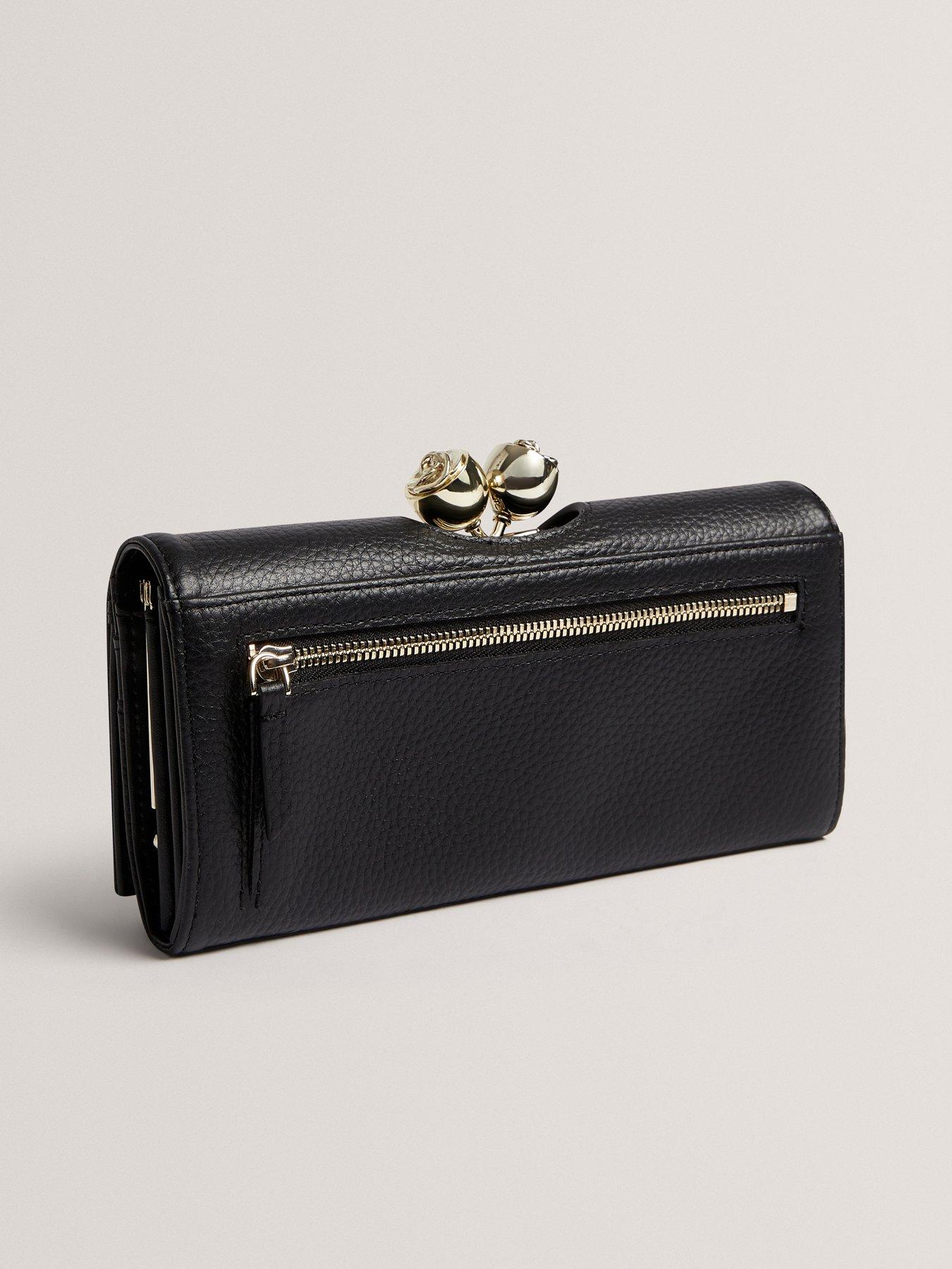 Image 4 of 4 of Ted Baker Rose Clasp Small Trifold Leather Purse - Black