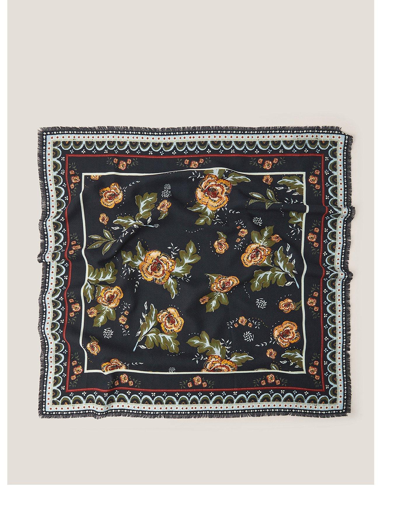 Image 1 of 2 of Monsoon Rosalie Border Fringe Scarf - Blue
