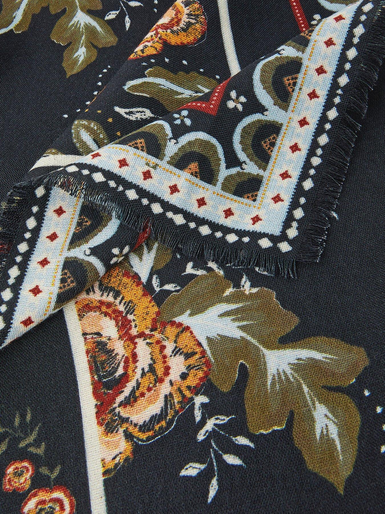 Image 2 of 2 of Monsoon Rosalie Border Fringe Scarf - Blue