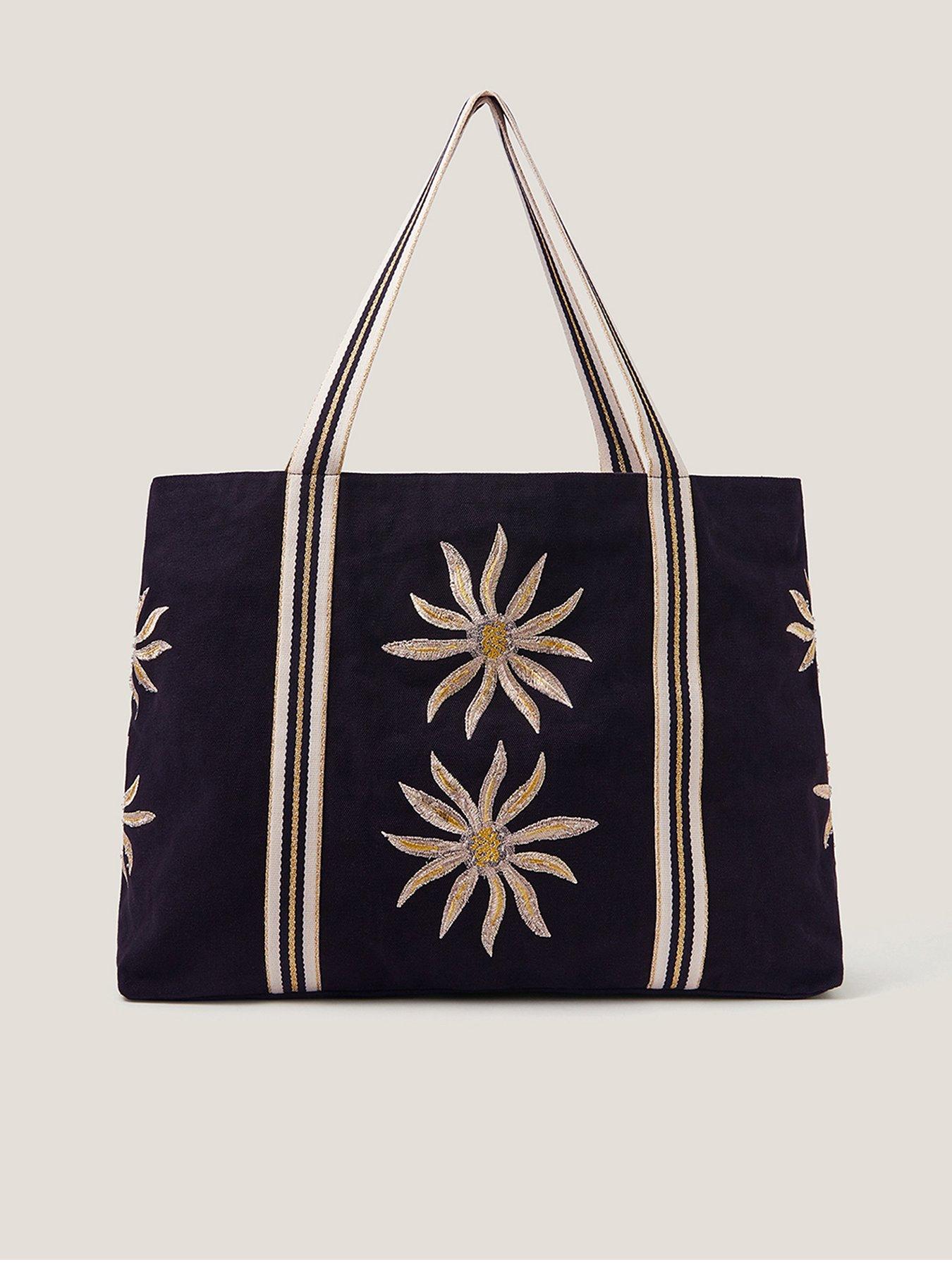Image 1 of 4 of Monsoon Tashie Embroidered Sun Tote Bag - Black