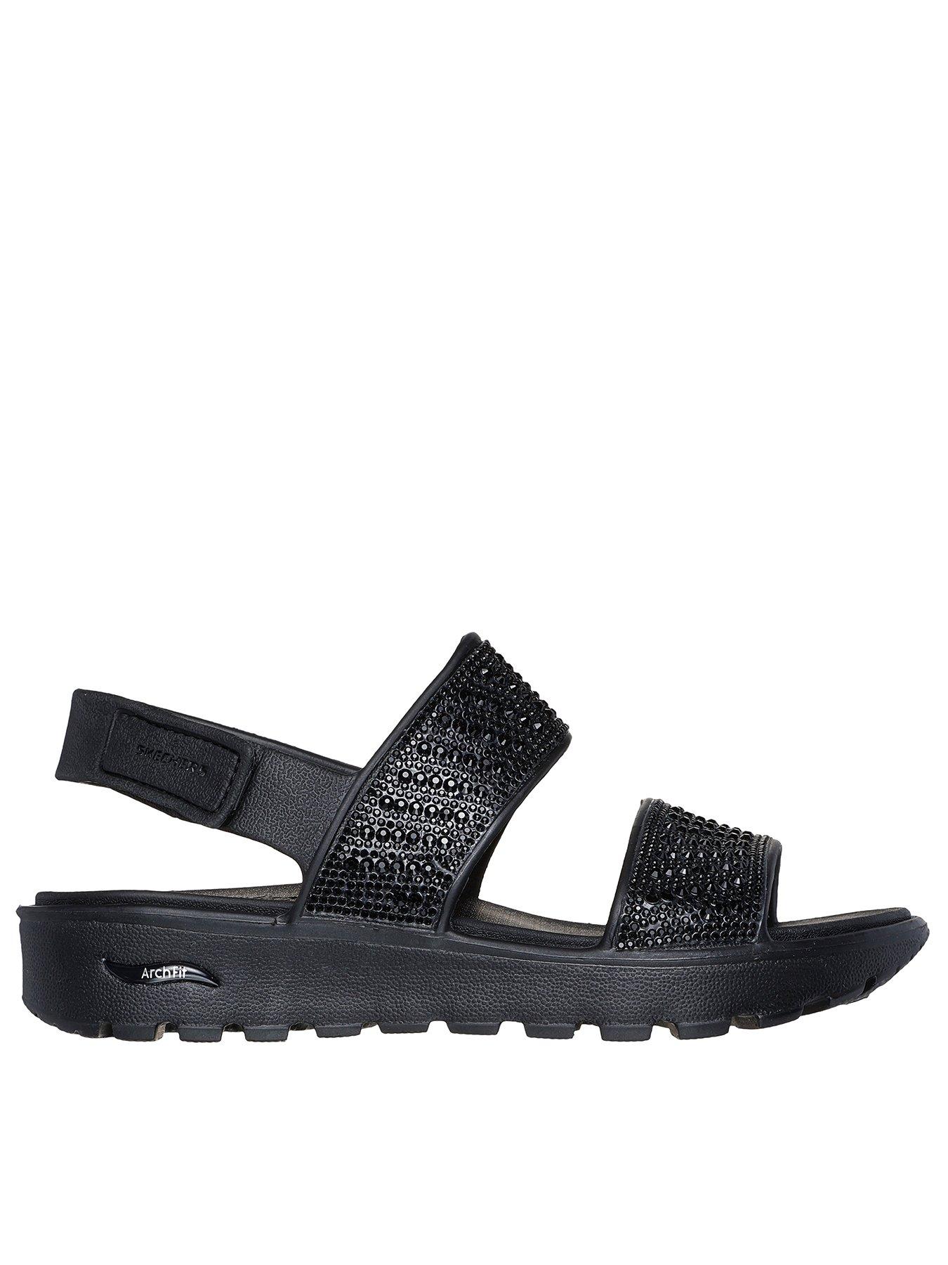 Skechers Arch Fit Footsteps Enchant Moulded Double Band Slingback Sandal with Rhinestones - Black