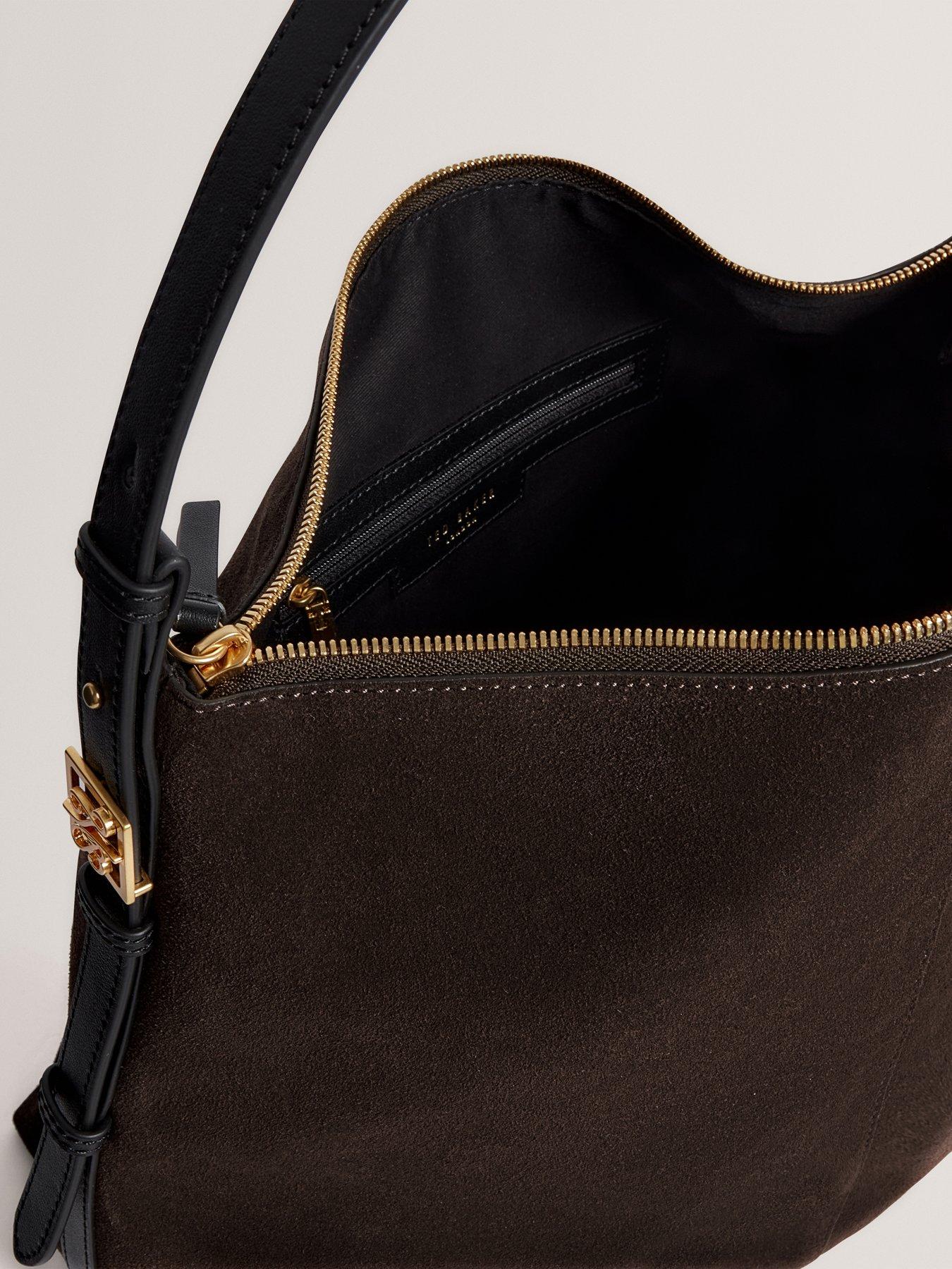 Image 4 of 6 of Ted Baker Script Detail Slouchy Suede Bag - Brown