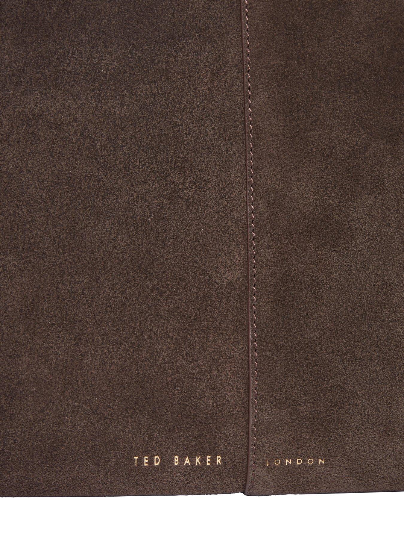 Image 5 of 6 of Ted Baker Script Detail Slouchy Suede Bag - Brown