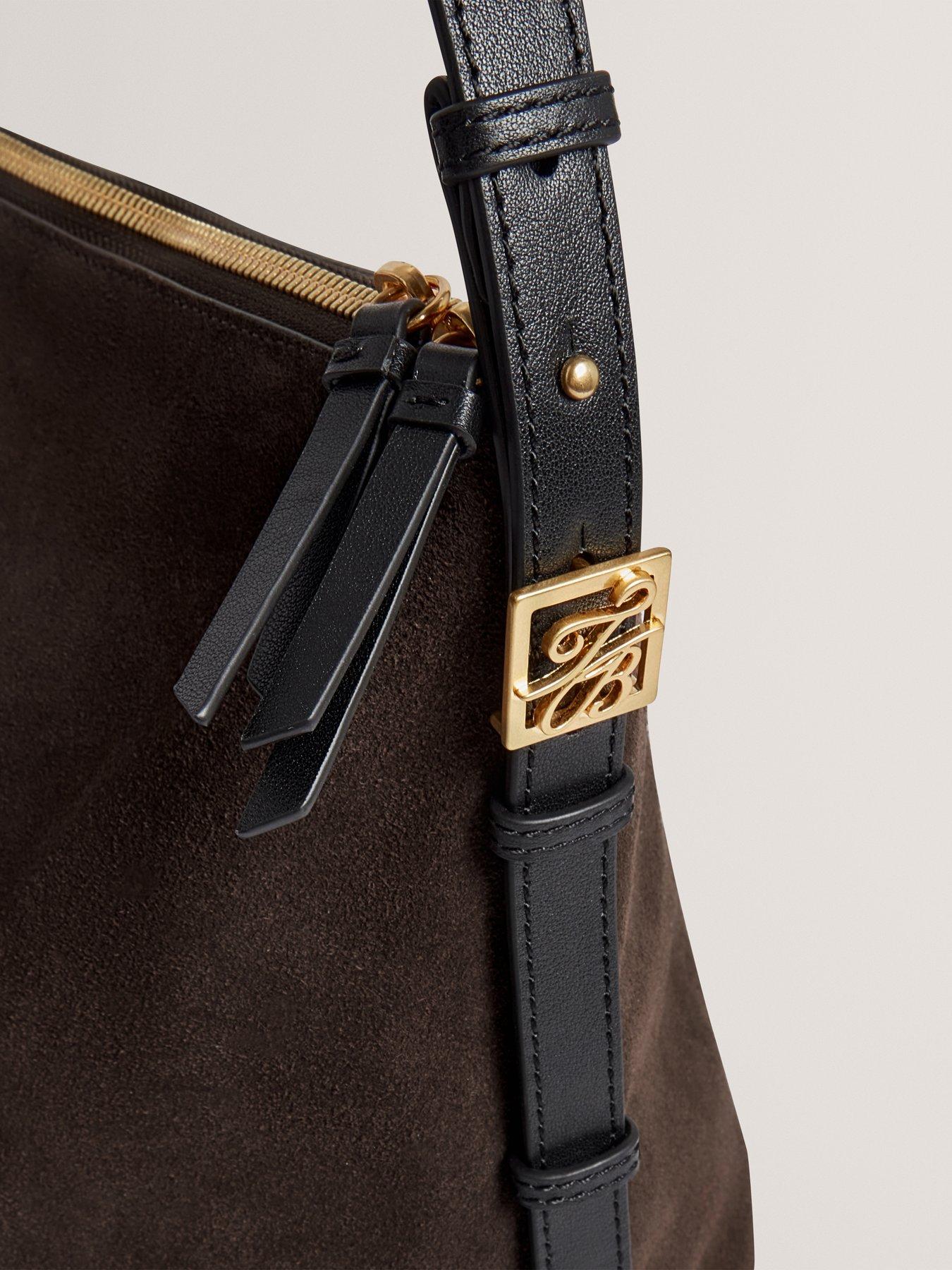Image 6 of 6 of Ted Baker Script Detail Slouchy Suede Bag - Brown