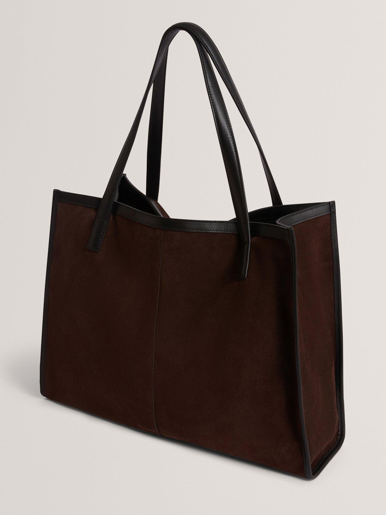 Image 4 of 6 of Ted Baker Script Detail Large Suede Tote - Brown