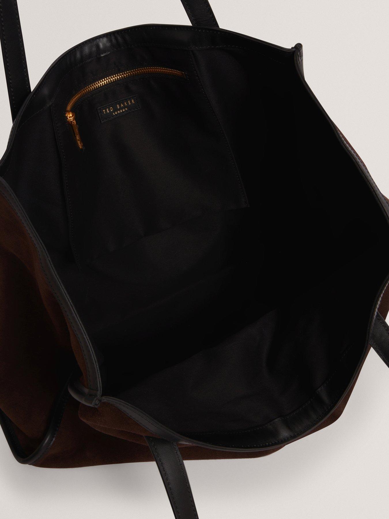 Image 6 of 6 of Ted Baker Script Detail Large Suede Tote - Brown