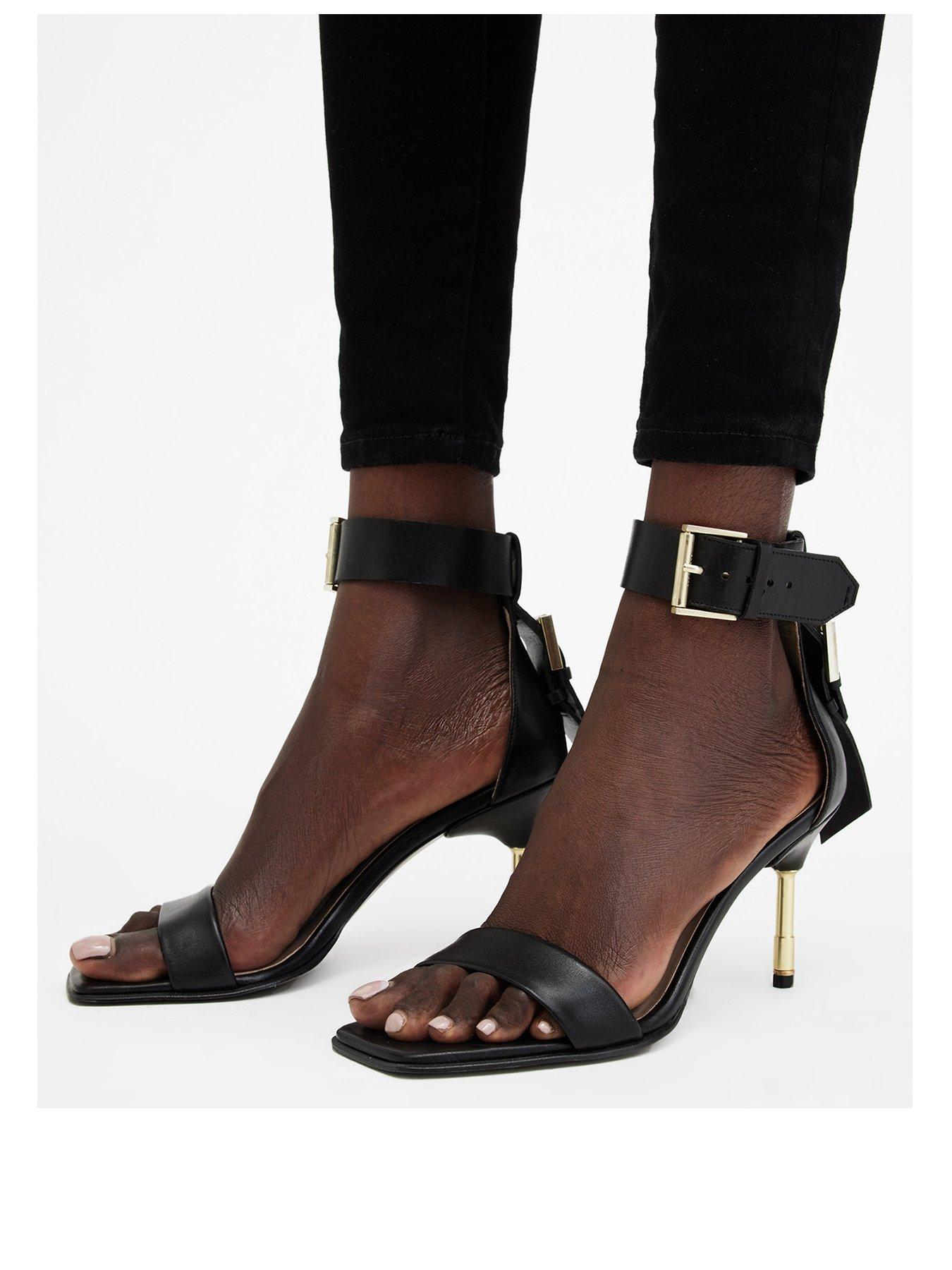 Image 2 of 5 of AllSaints Noir Mid Height Square Toe Sandal - Black