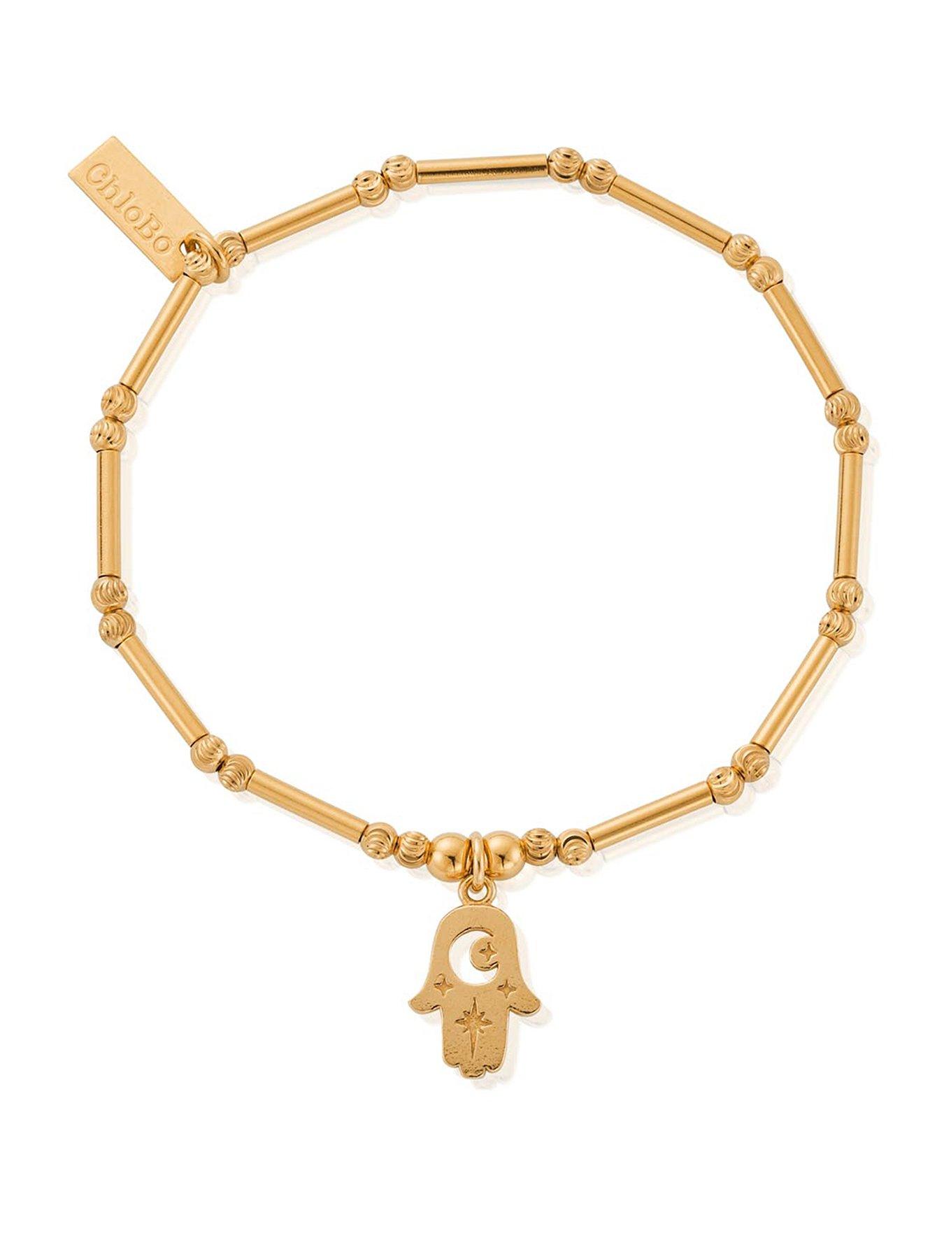 Image 1 of 1 of ChloBo Gold Dainty Moon Cut Sparkle Hamsa Bracelet