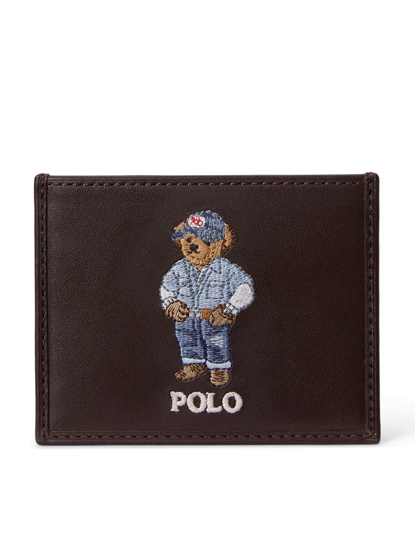Image 1 of 3 of Polo Ralph Lauren Bear Leather Card Holder - Brown