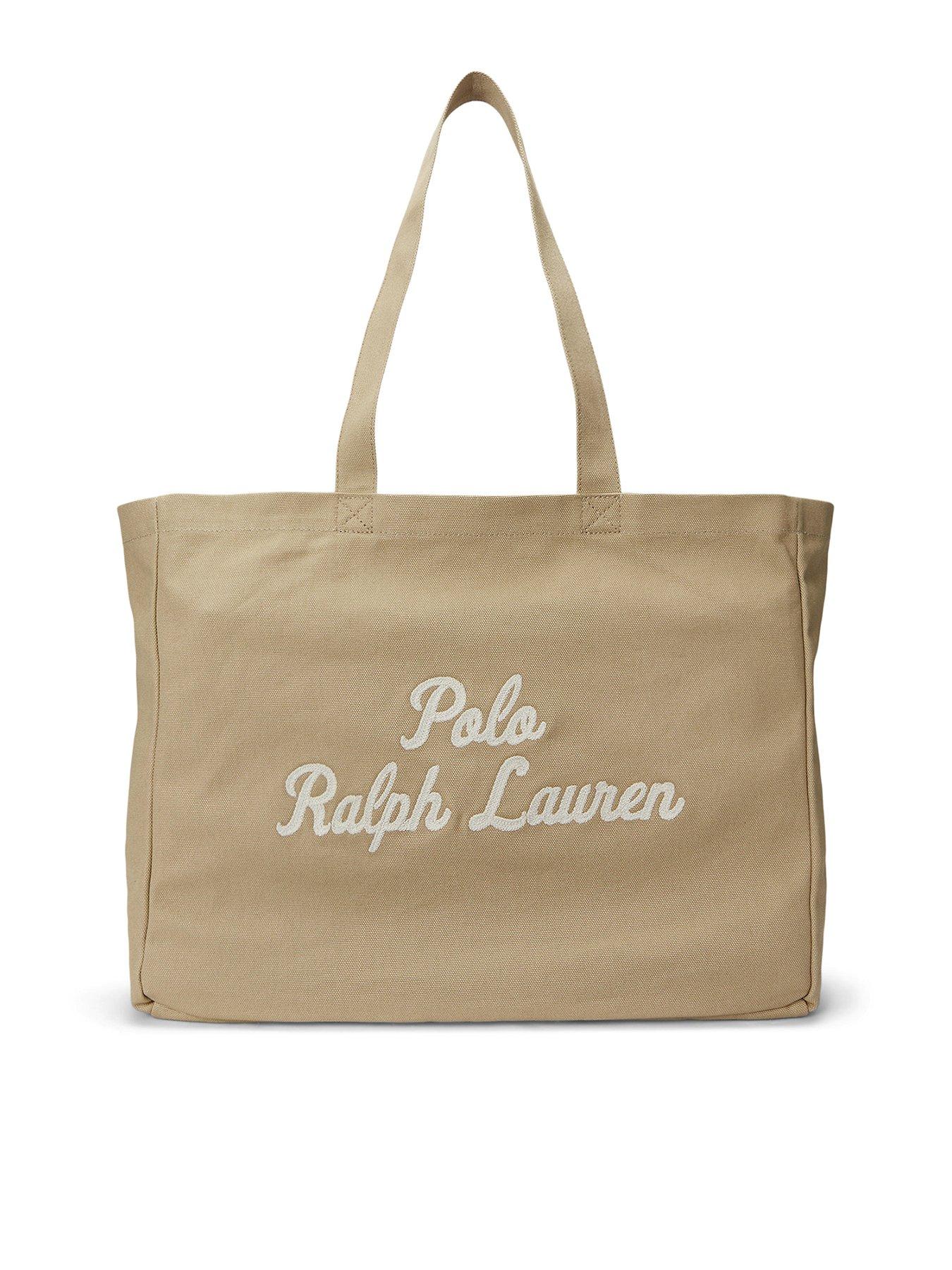 Image 1 of 4 of Polo Ralph Lauren Canvas Scripted Logo Tote Bag - Brown