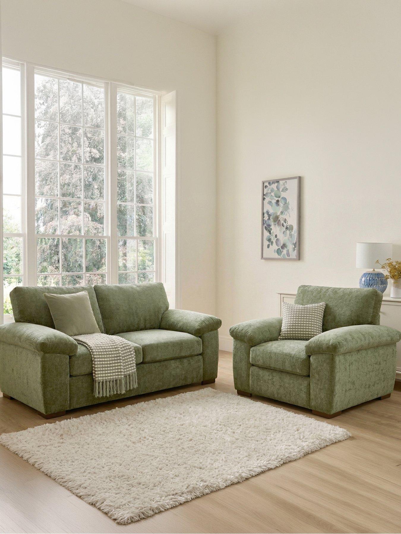 Image 1 of 6 of The Very Collection Salerno 3 Seater + Chair - Green