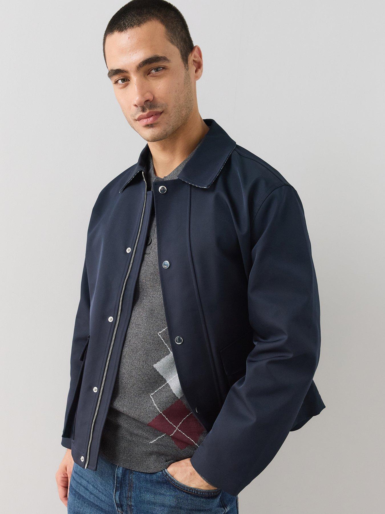 Image 1 of 7 of The Very Collection Short Collared Jacket With Check Lining - Navy