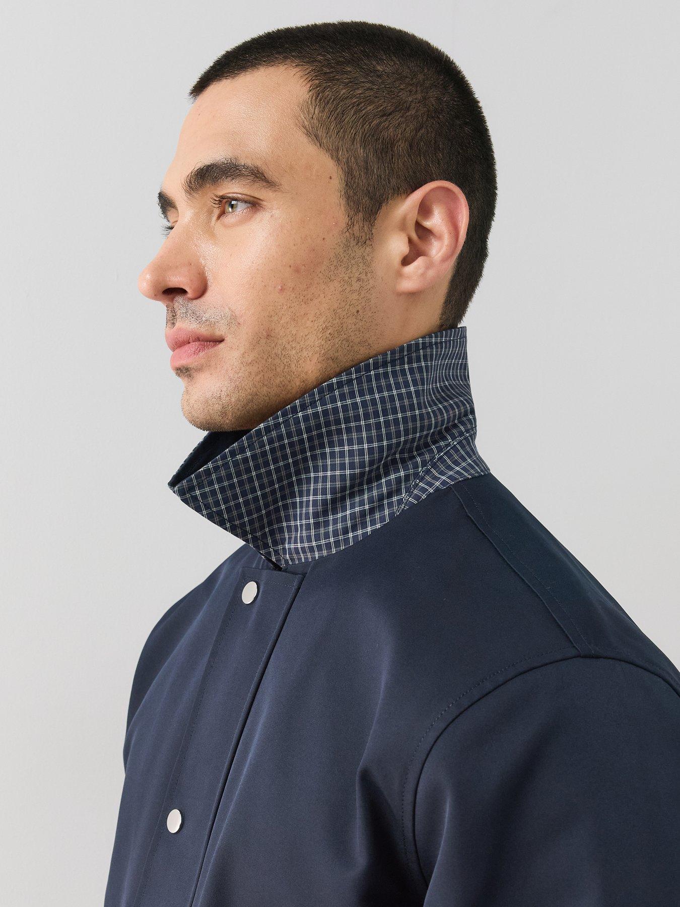 Image 4 of 7 of The Very Collection Short Collared Jacket With Check Lining - Navy