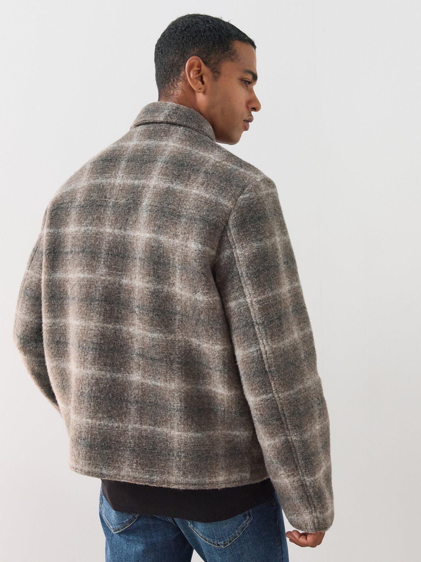 Image 2 of 7 of The Very Collection Faux Wool Button Up Checked Harrington - Brown