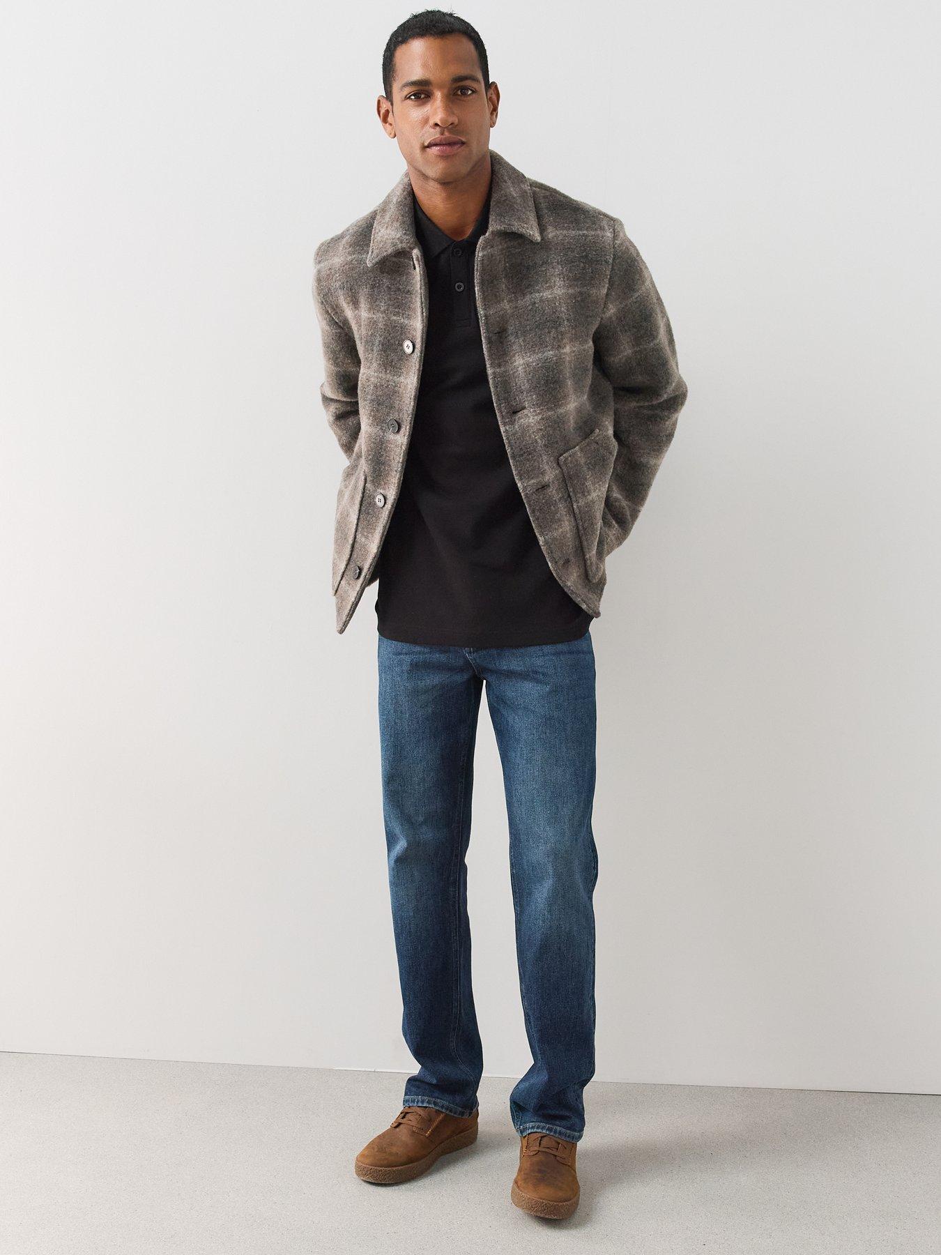 Image 3 of 7 of The Very Collection Faux Wool Button Up Checked Harrington - Brown