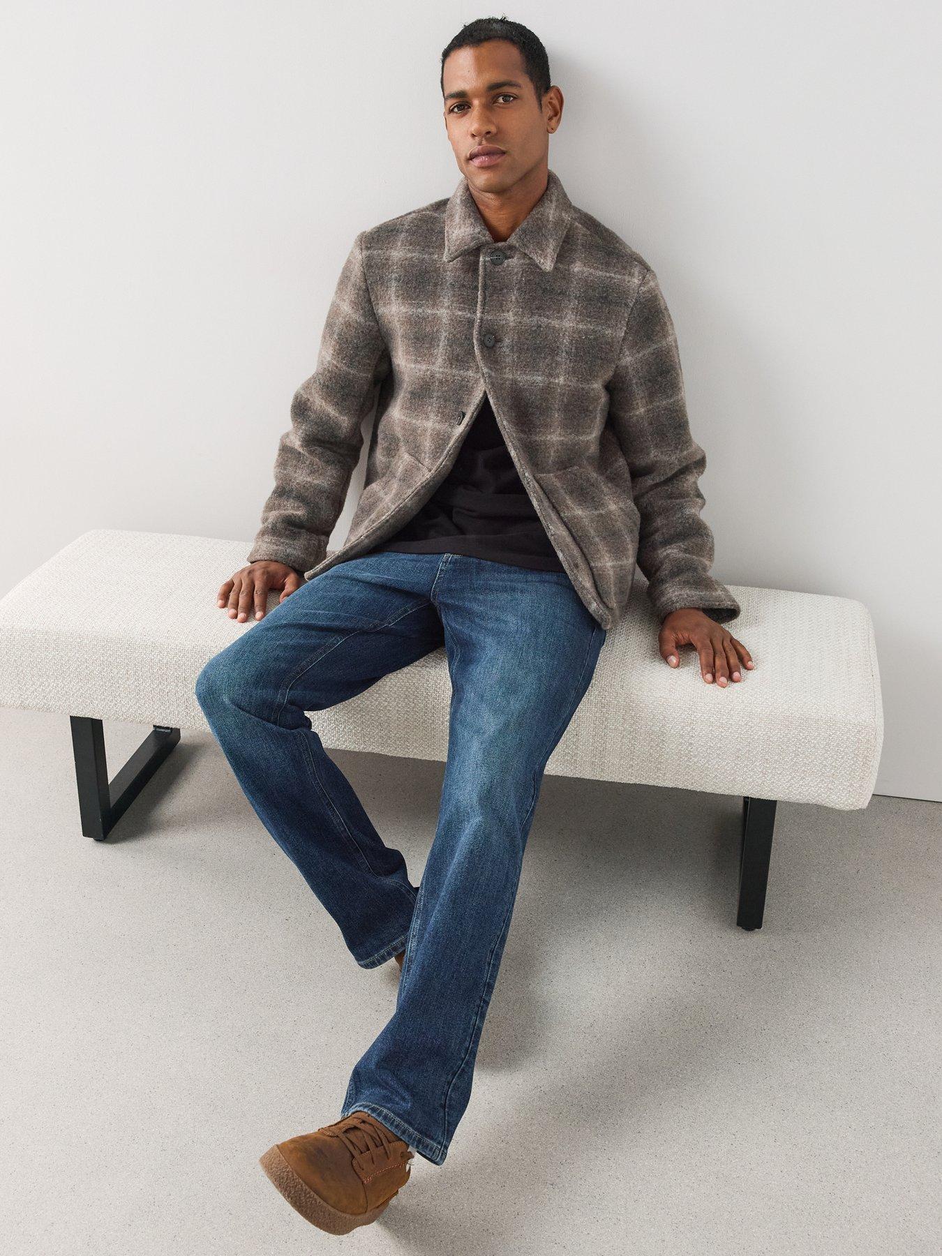 Image 4 of 7 of The Very Collection Faux Wool Button Up Checked Harrington - Brown