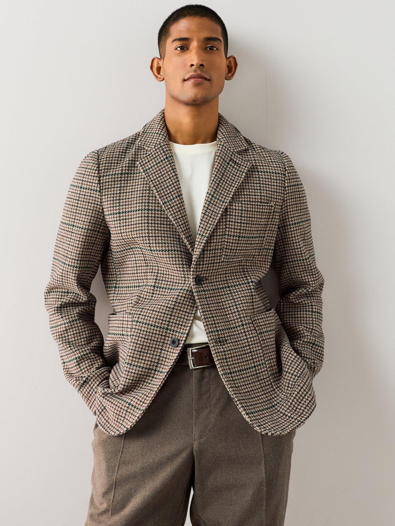 The Very Collection Wool Blend Herringbone Blazer - Brown