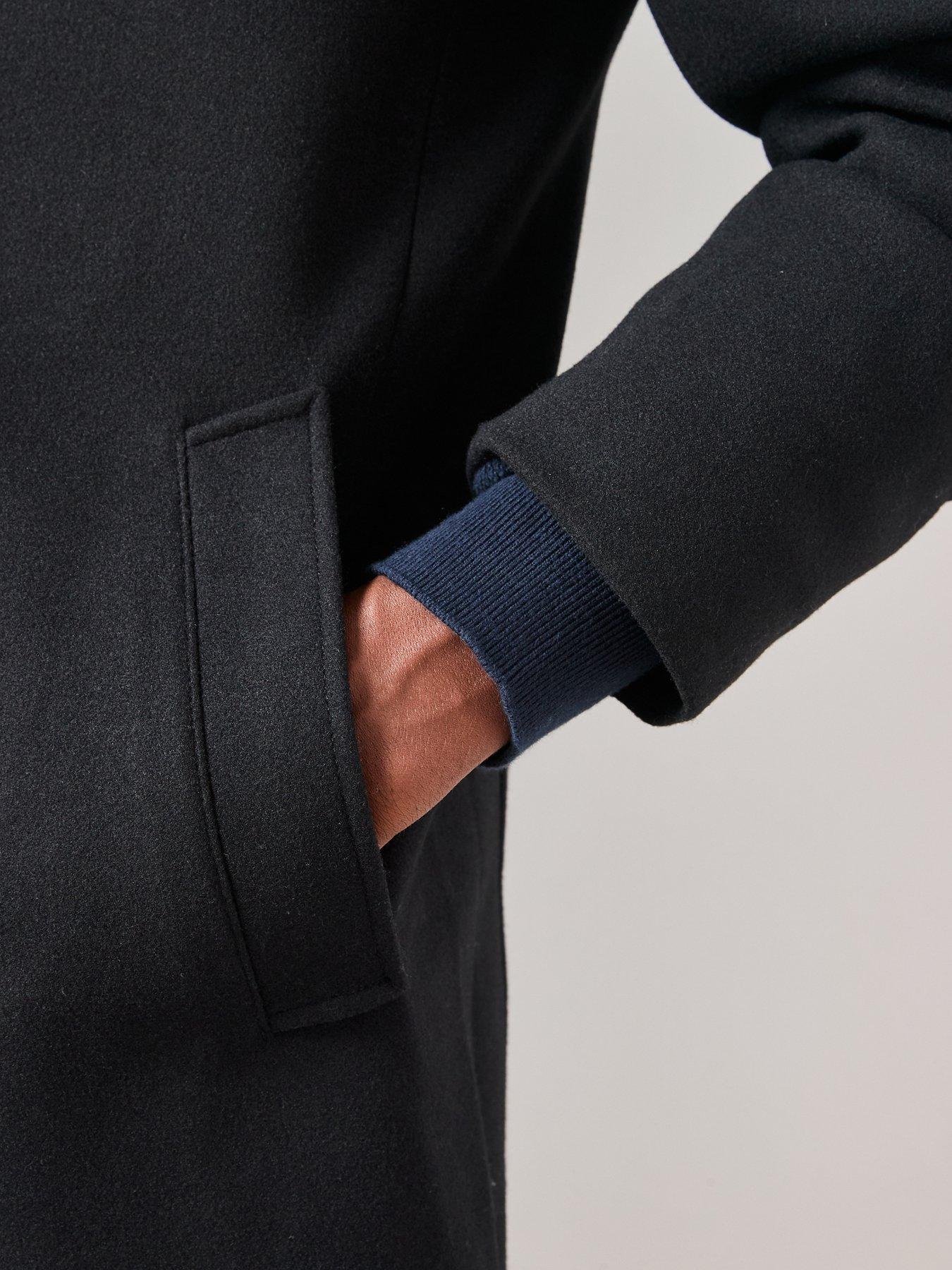 Image 5 of 7 of The Very Collection Mens Notch Collar Button-Through Overcoat - Black