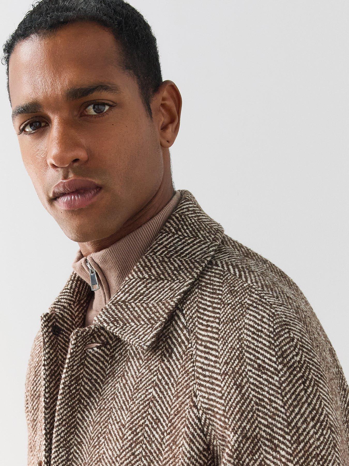 Image 4 of 7 of The Very Collection Herringbone Car Coat - Brown