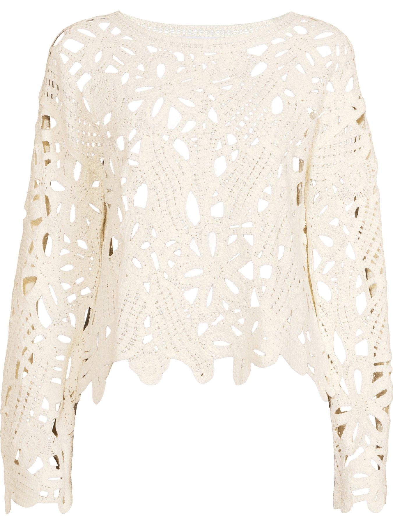 Image 7 of 7 of The Very Collection Cotton Rich Long Sleeve Crochet Knitted Top - Cream