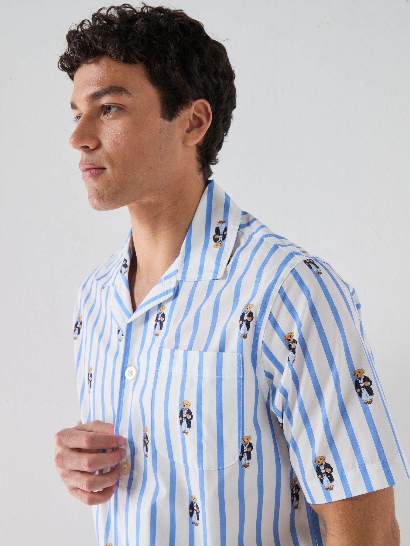 Image 4 of 5 of Polo Ralph Lauren Bear Striped Pyjama Top - Blue
