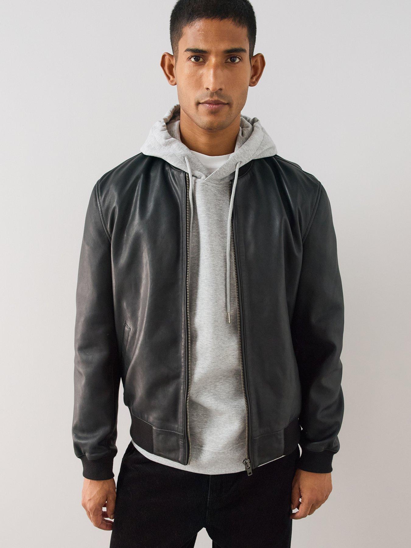 Image 1 of 6 of The Very Collection Leather Bomber Jacket - Black