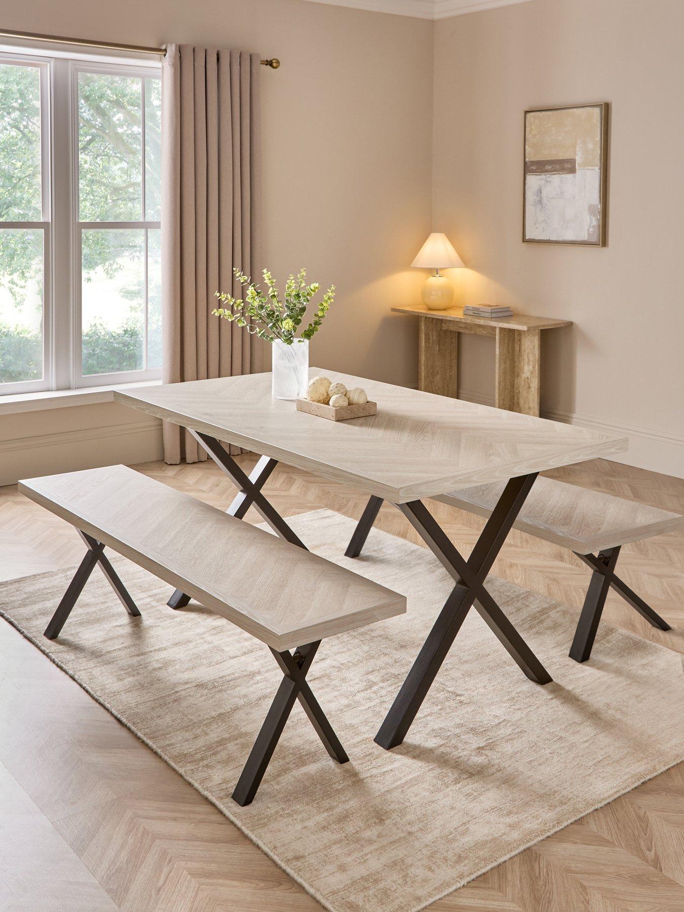 Image 1 of 5 of The Very Collection Kaia Chevron 160cm Dining Bench Set With Black Legs