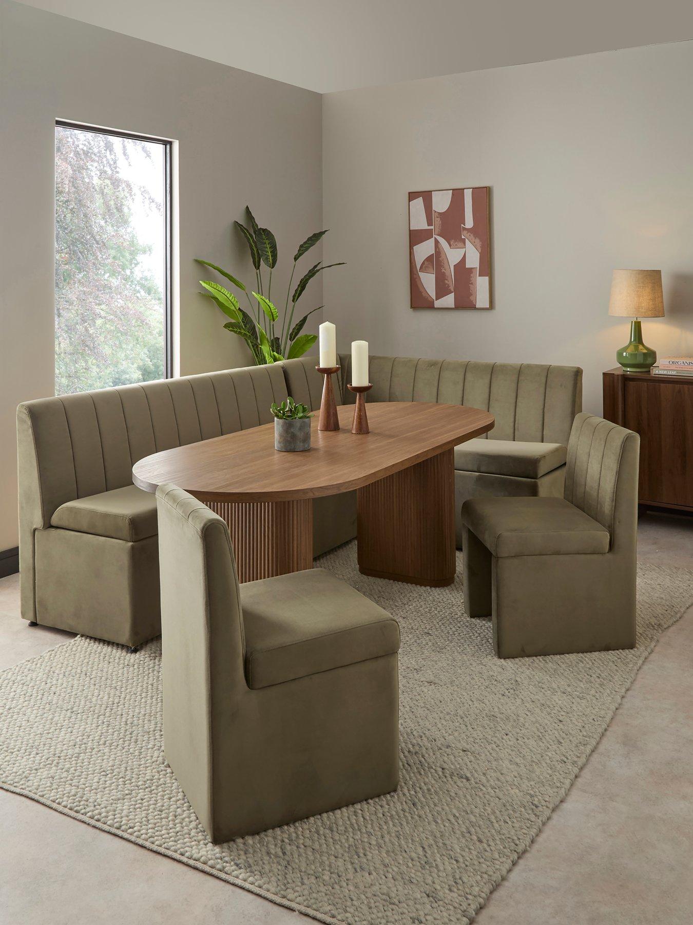 The Very Collection Sander Corner Storage Bench with Carina 200 cm Dining Table and 2 Sander Chairs - Moss Green/Mid Oak - FSC® Certified