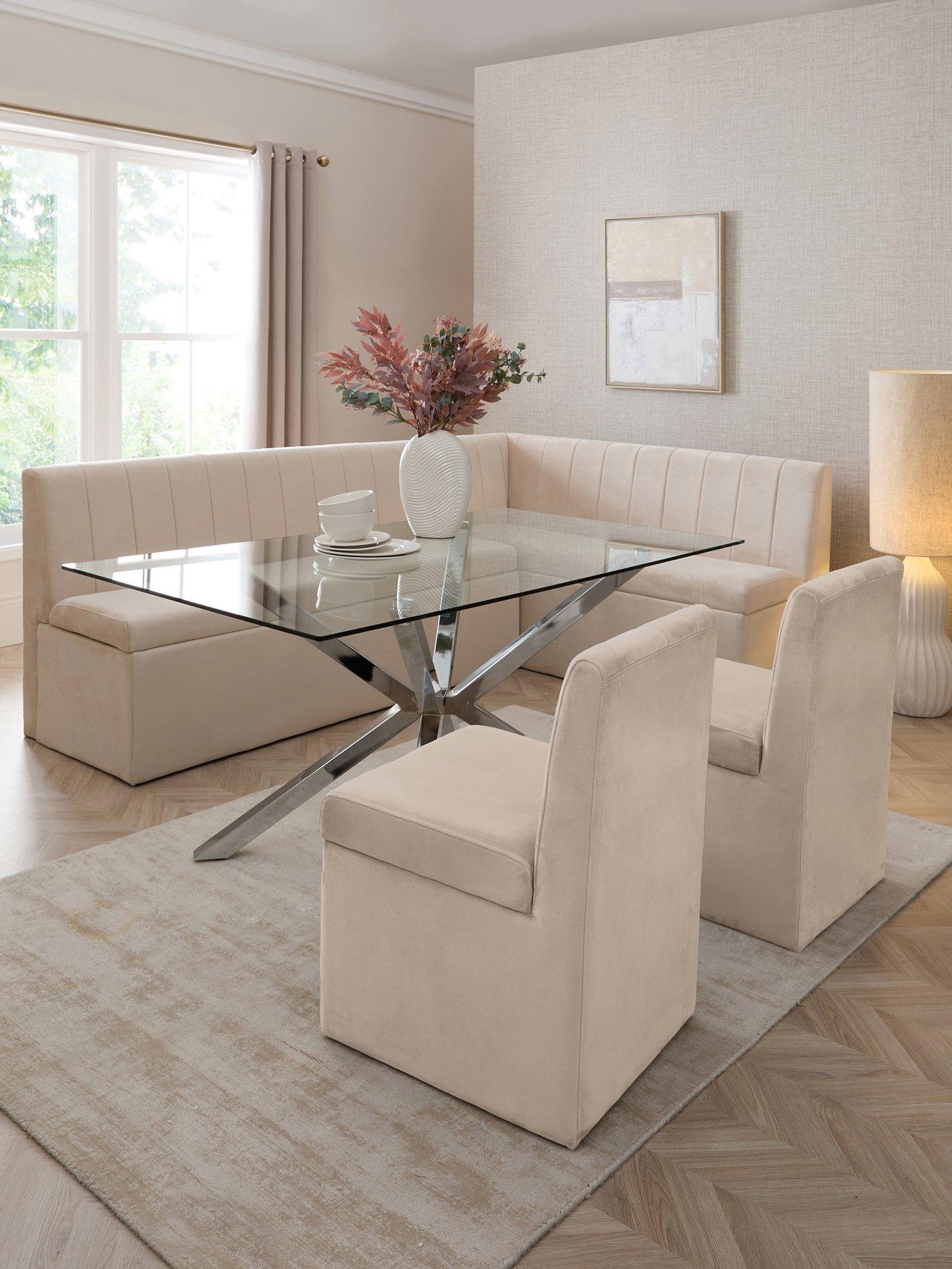 Image 1 of 8 of The Very Collection Sander Corner Storage Bench&nbsp;With Chopstick 160cm Chrome Rectangular Corner Bench &amp; 2 Sander Chairs - Beige - FSC&reg; Certified