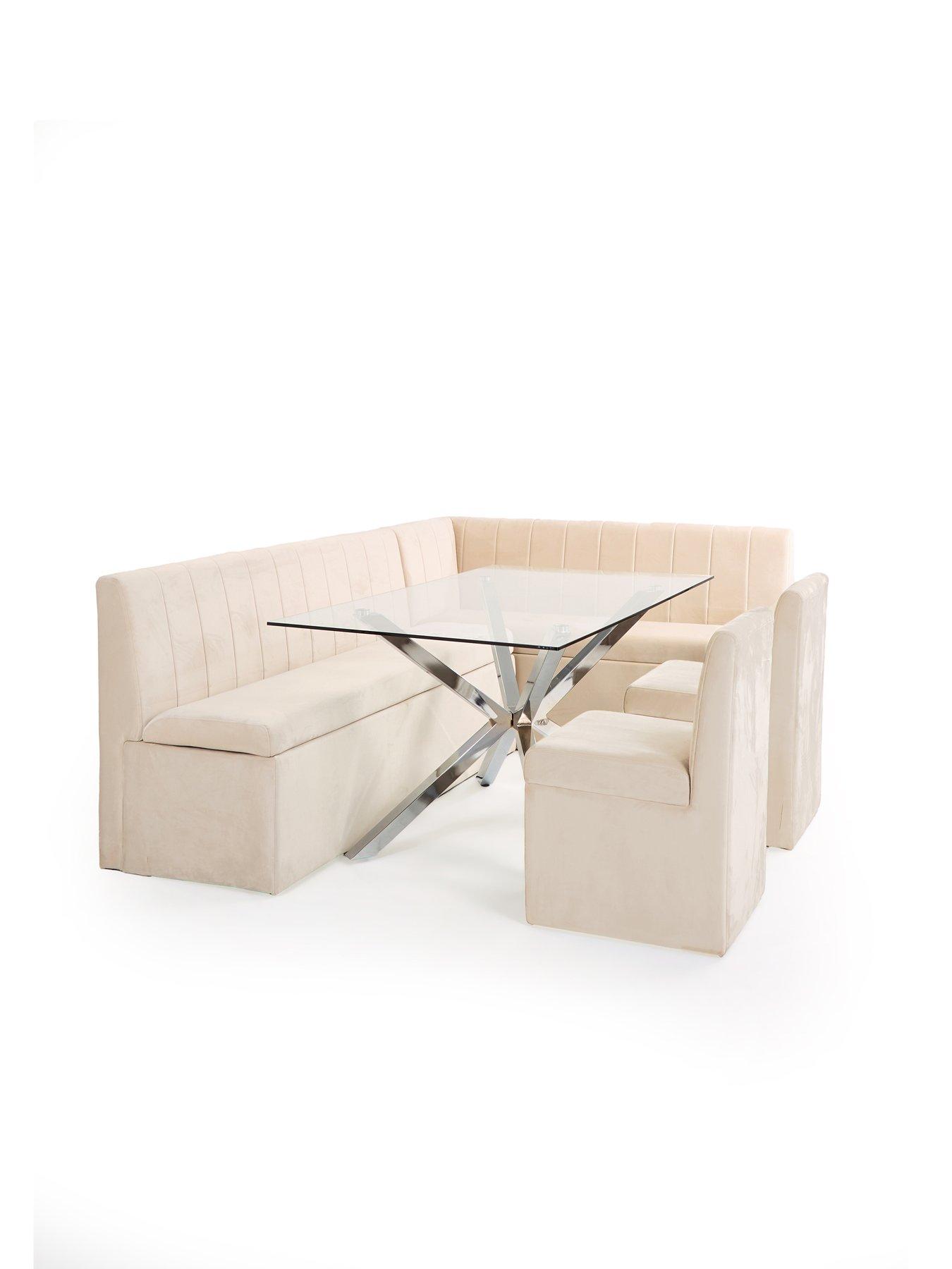 Image 3 of 8 of The Very Collection Sander Corner Storage Bench&nbsp;With Chopstick 160cm Chrome Rectangular Corner Bench &amp; 2 Sander Chairs - Beige - FSC&reg; Certified