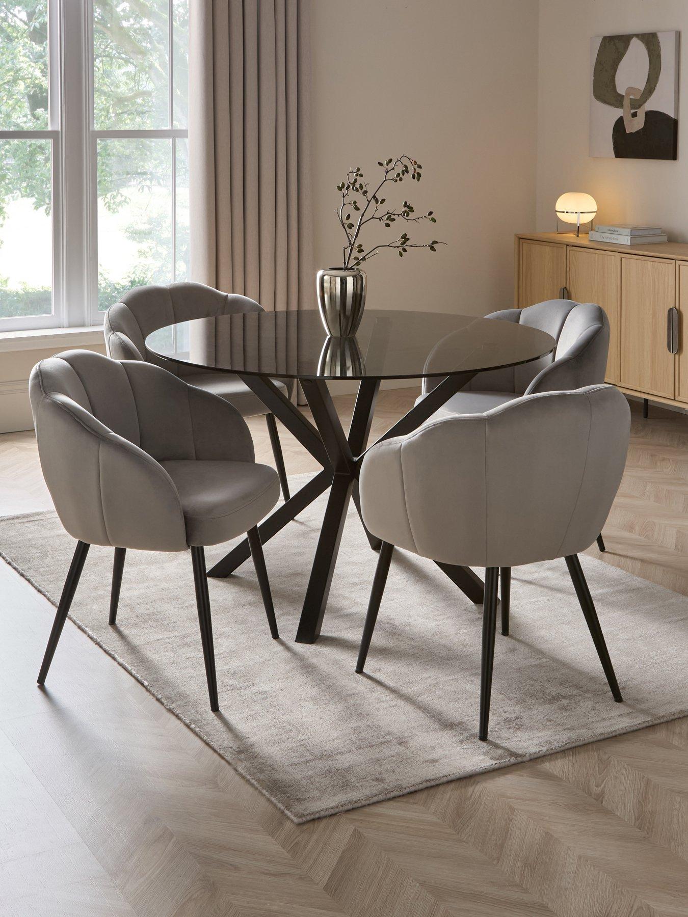 Very Home Chopstick 120cm Round Dining Table & 4 Angel Velvet Chairs