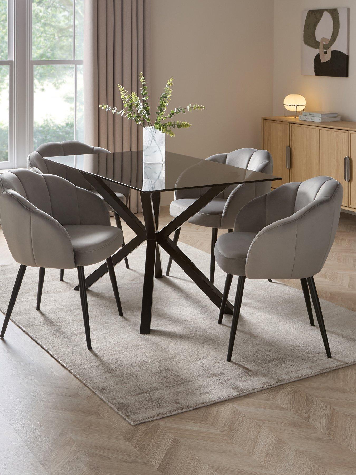 Image 1 of 6 of The Very Collection Chopstick 130cm Rectangular Dining Table &amp; 4 Angel Velvet Chairs