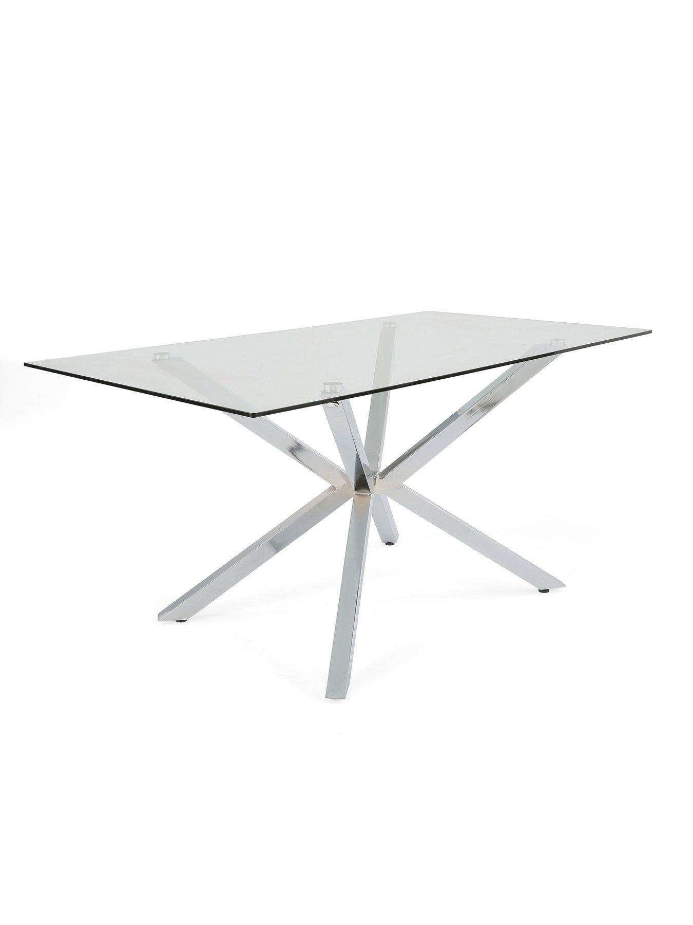 Image 3 of 7 of The Very Collection Chopstick Chrome 160&nbsp;cm Rectangular Dining Table + 4 Alisha Grey/Chrome Chairs