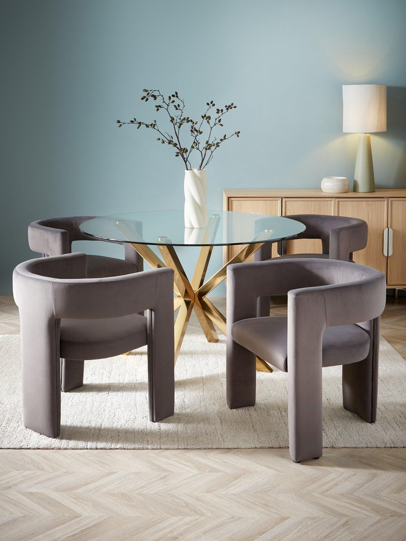 Image 1 of 7 of The Very Collection Chopstick 120cm Brass Dining Table & 4 Nell Grey Dining Chairs