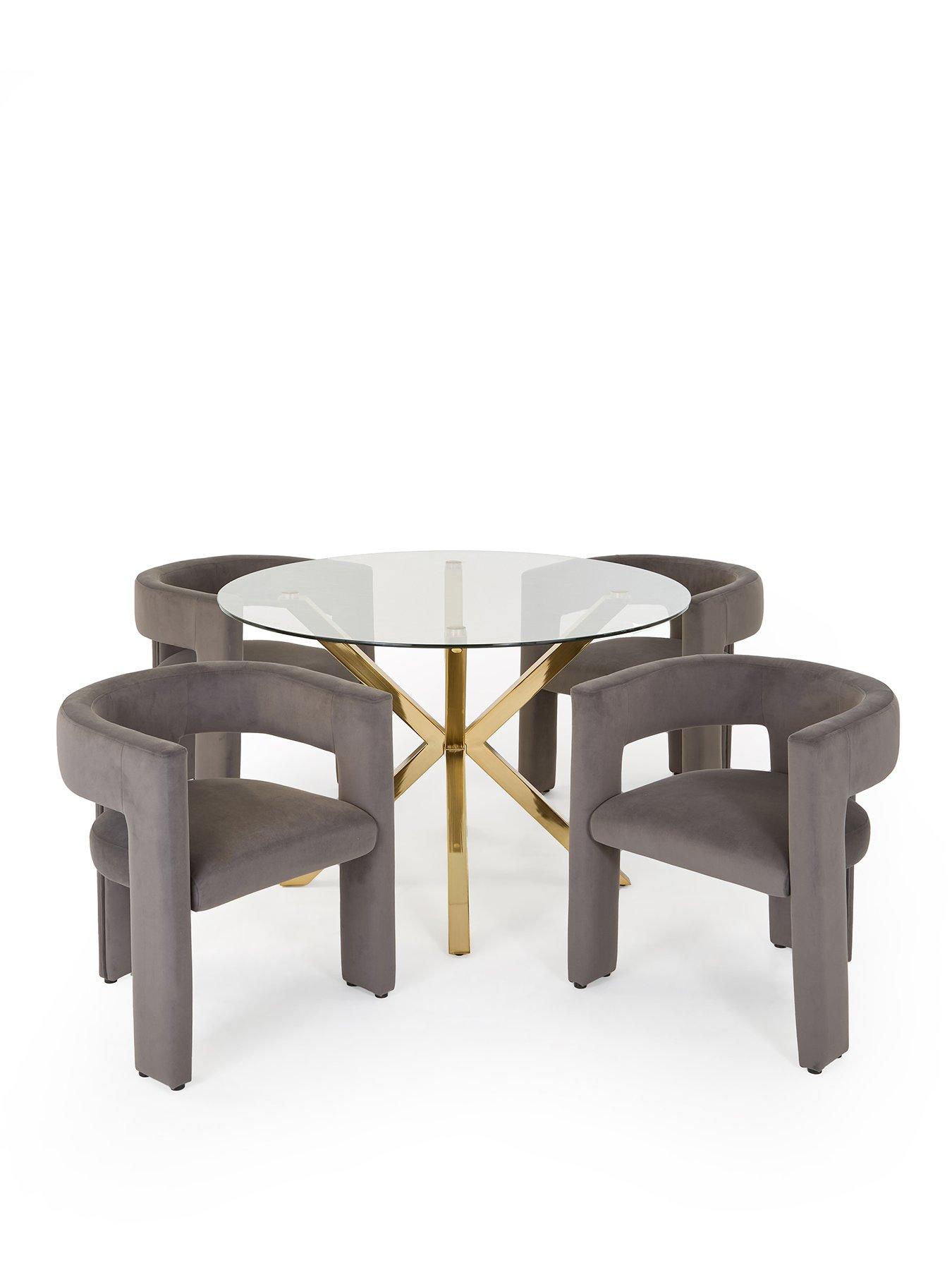 Image 2 of 7 of The Very Collection Chopstick 120cm Brass Dining Table & 4 Nell Grey Dining Chairs