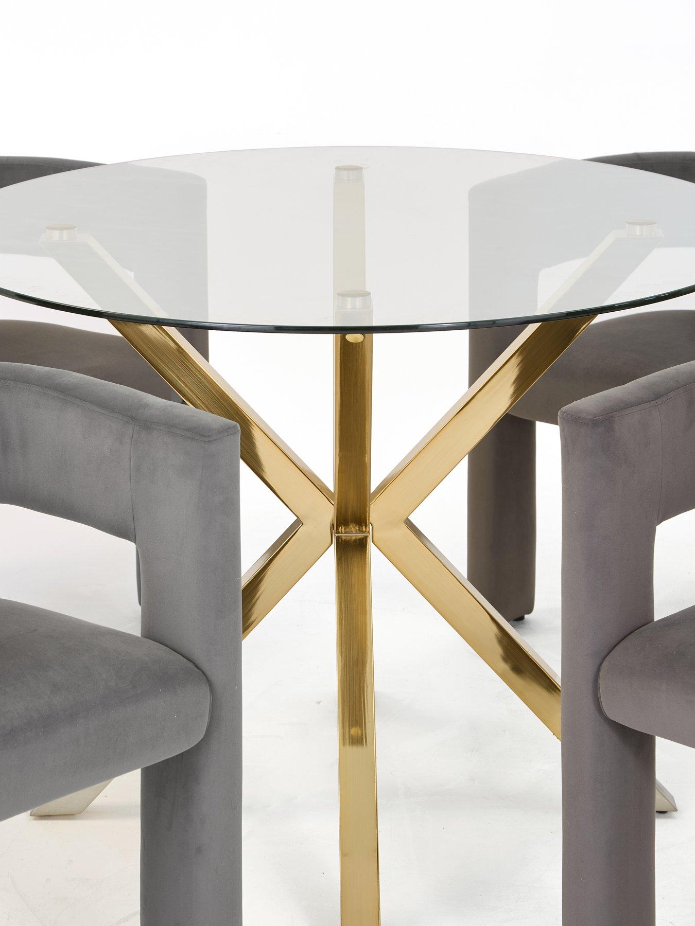 Image 4 of 7 of The Very Collection Chopstick 120cm Brass Dining Table & 4 Nell Grey Dining Chairs