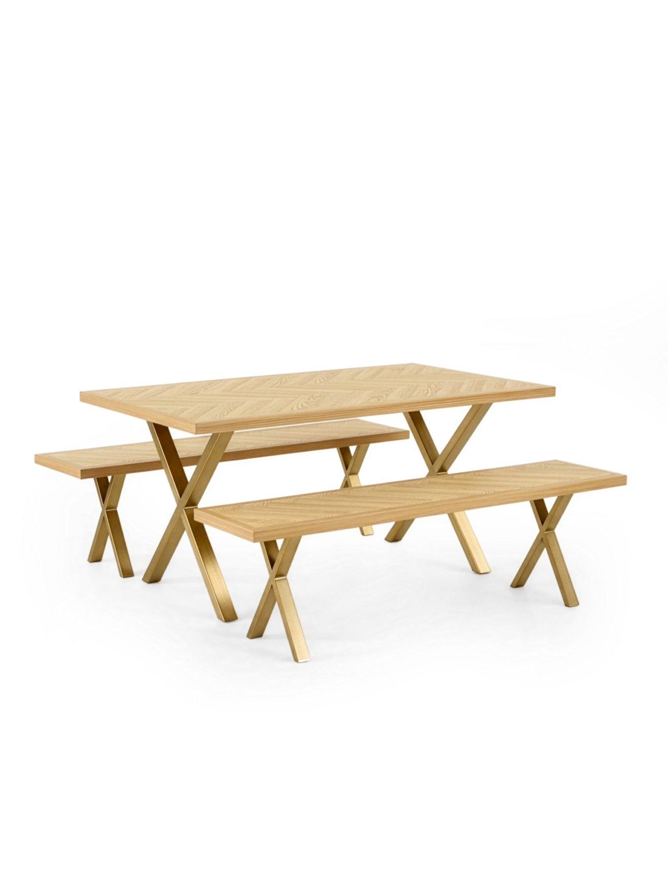 the-very-collection-kaia-chevron-160cm-dining-bench-set-with-brass-legsback