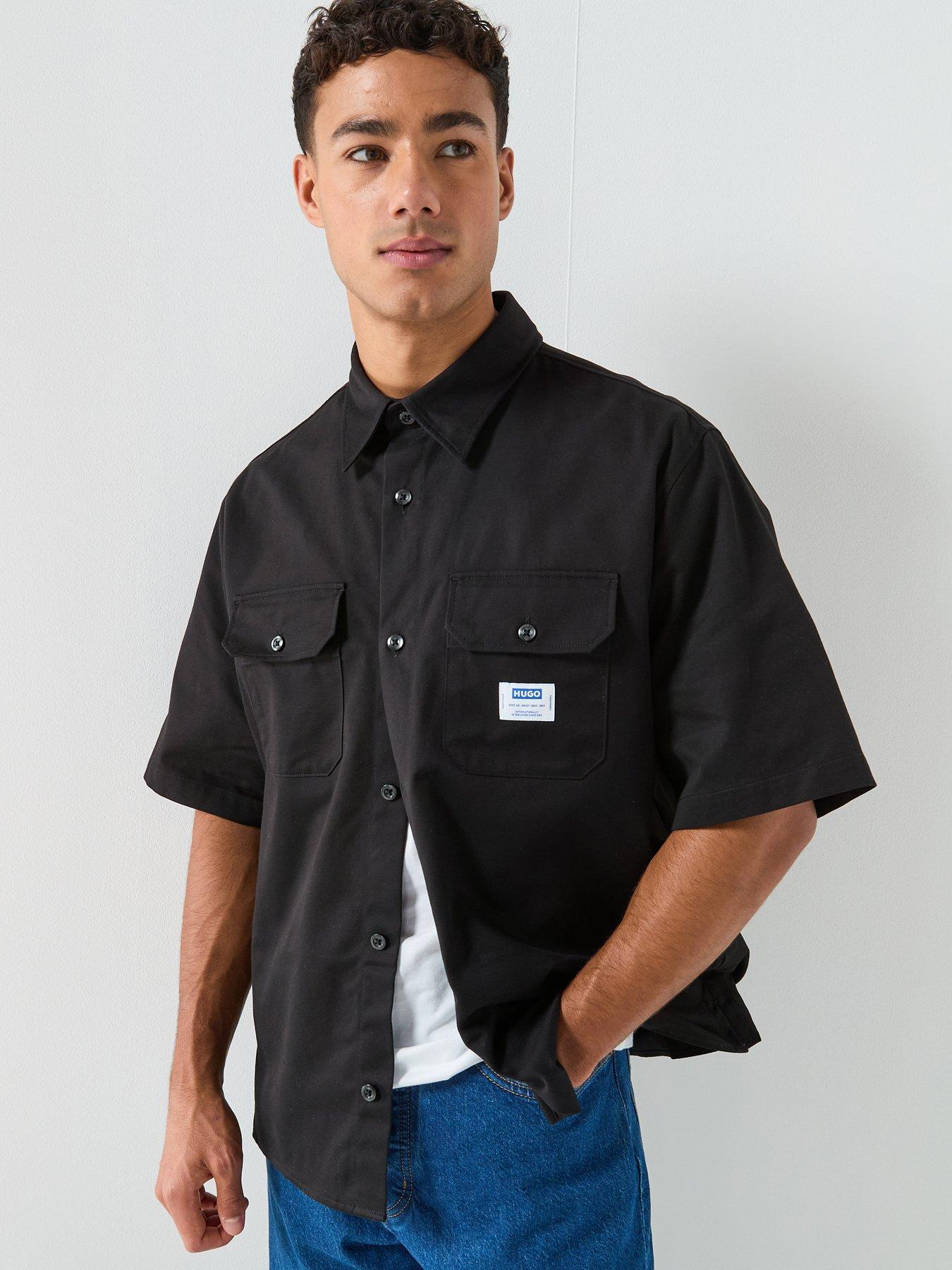 Image 1 of 5 of HUGO Blue Ekyno Oversized Fit Short Sleeve Shirt - Black