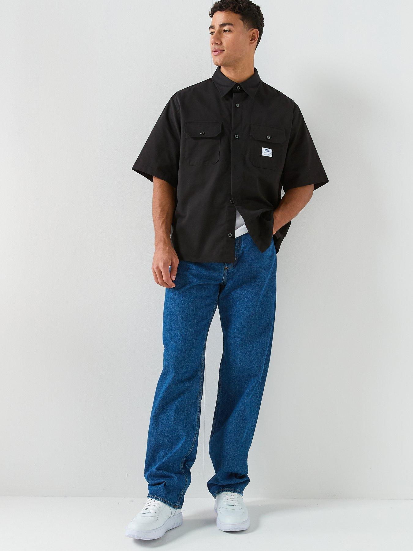 Image 3 of 5 of HUGO Blue Ekyno Oversized Fit Short Sleeve Shirt - Black