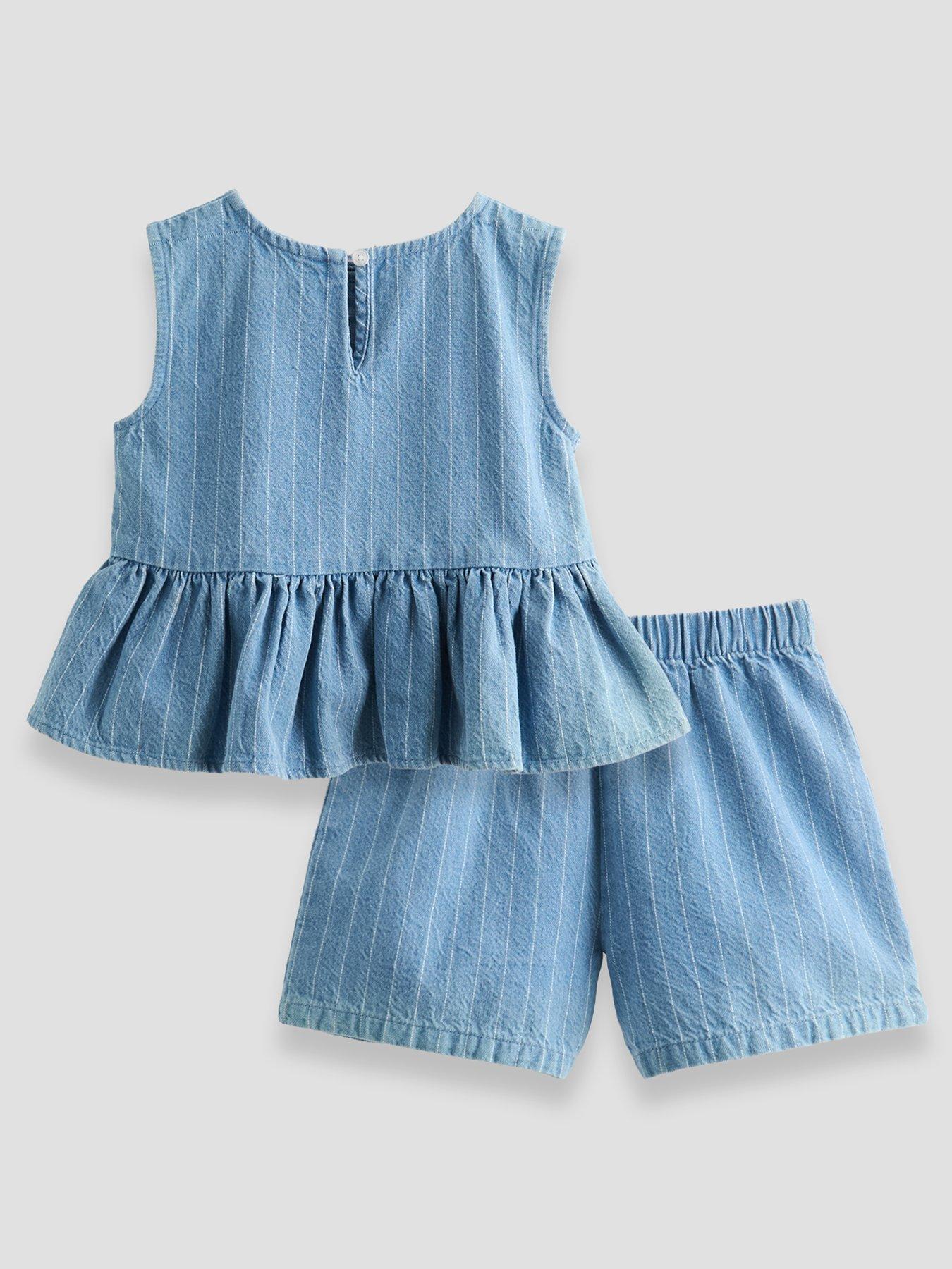 Image 2 of 6 of The Very Collection Girls Denim Short And Top Outfit - Blue