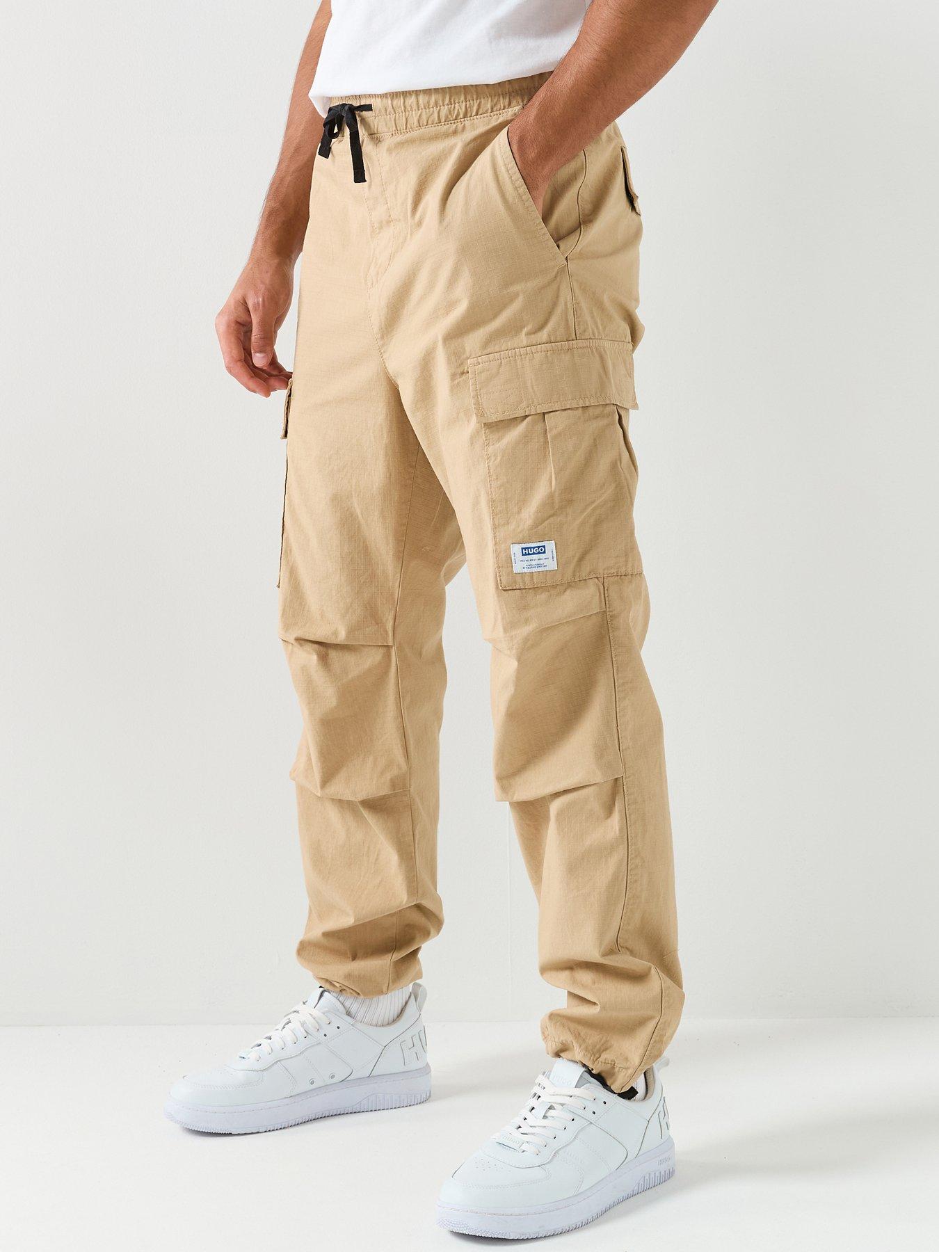 HUGO Hugo Blue Gadic262 Relaxed Fit Cargo Trousers - Beige