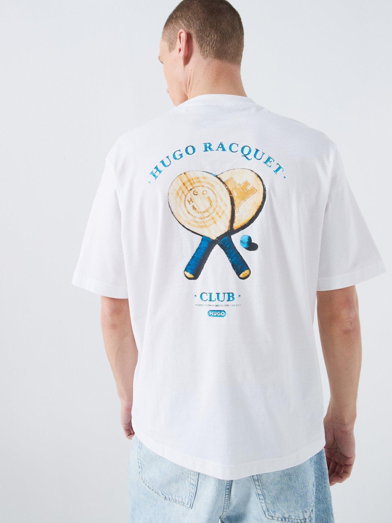HUGO Hugo Blue Nulaxo Racquet Club Print Regular Fit T-Shirt - White
