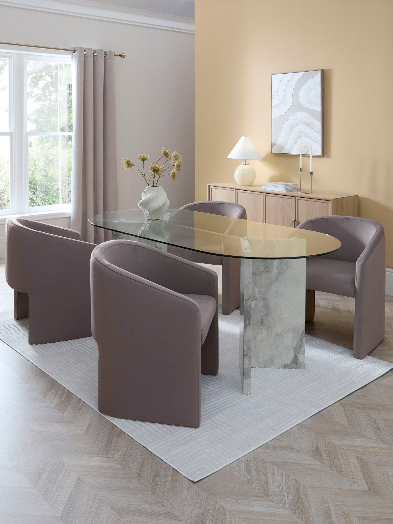 The Very Collection Lavine 180cm Dining Table With Glass Top & 4 Mira Dining Chairs