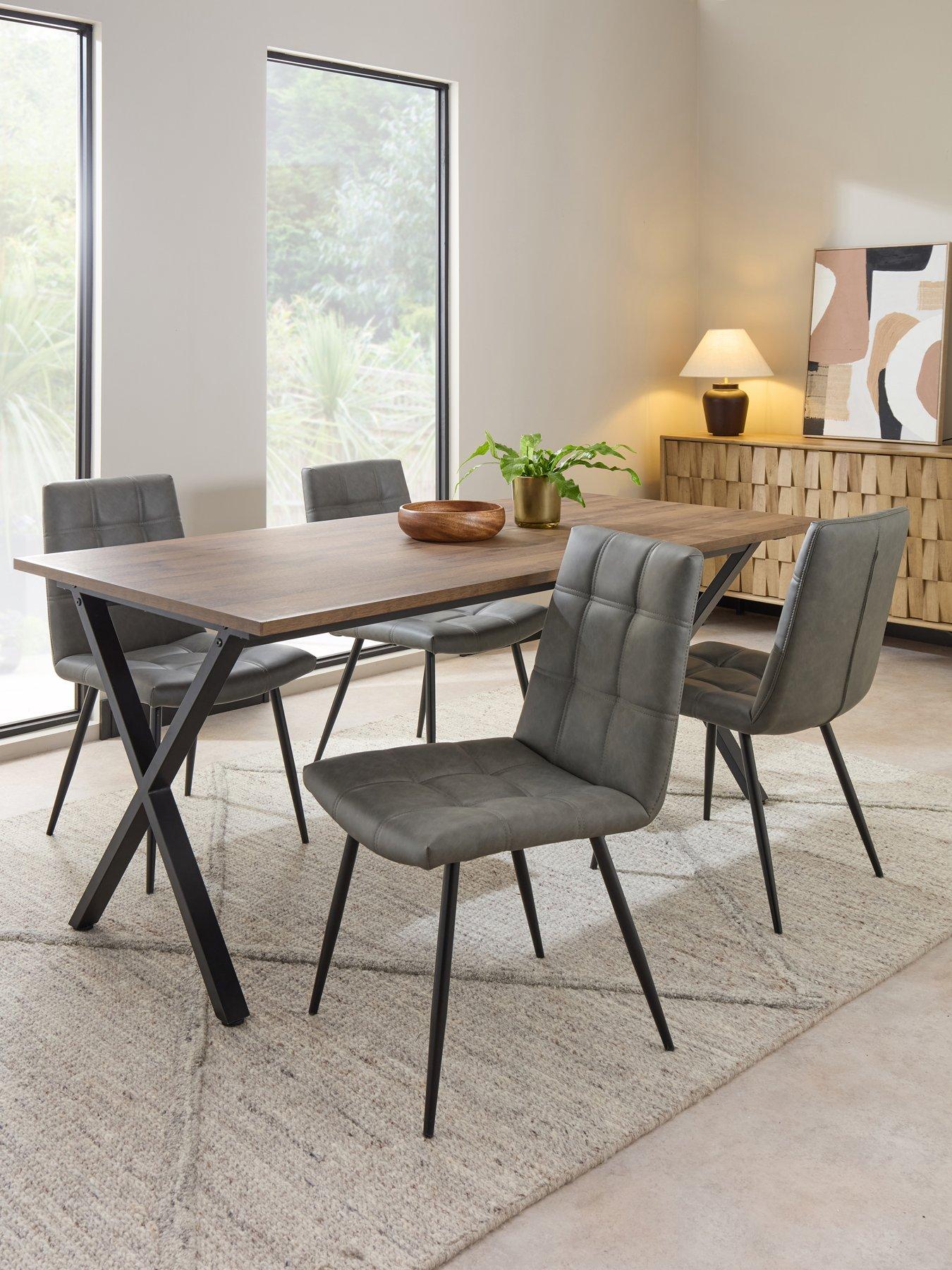 The Very Collection Harlem Mid Oak Dining Table + 4 Harlem Grey Dining Chairs - FSC® Certified