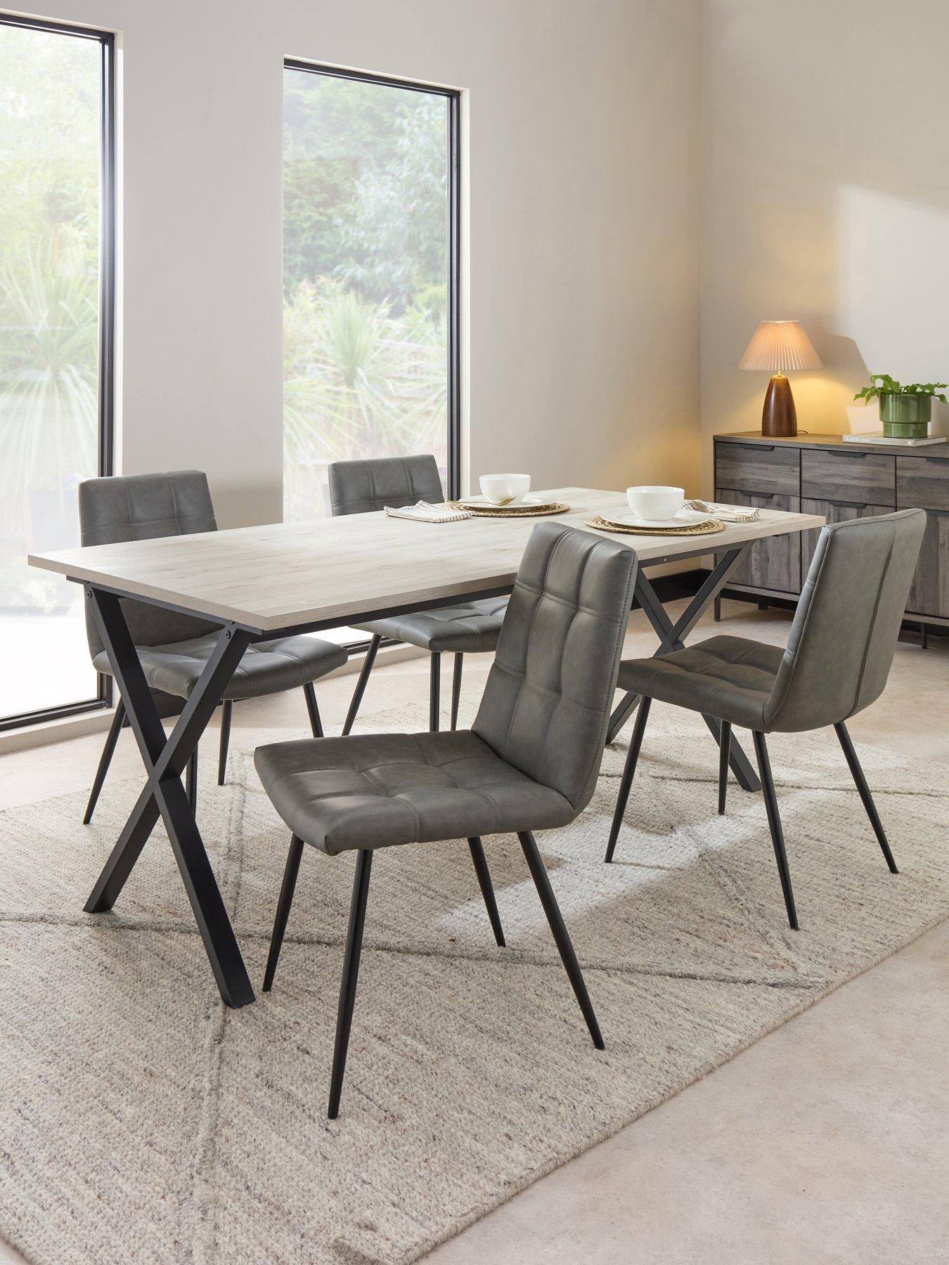 The Very Collection Harlem Grey Oak Dining Table  & 4 Harlem Grey Dining Chairs - FSC® Certified