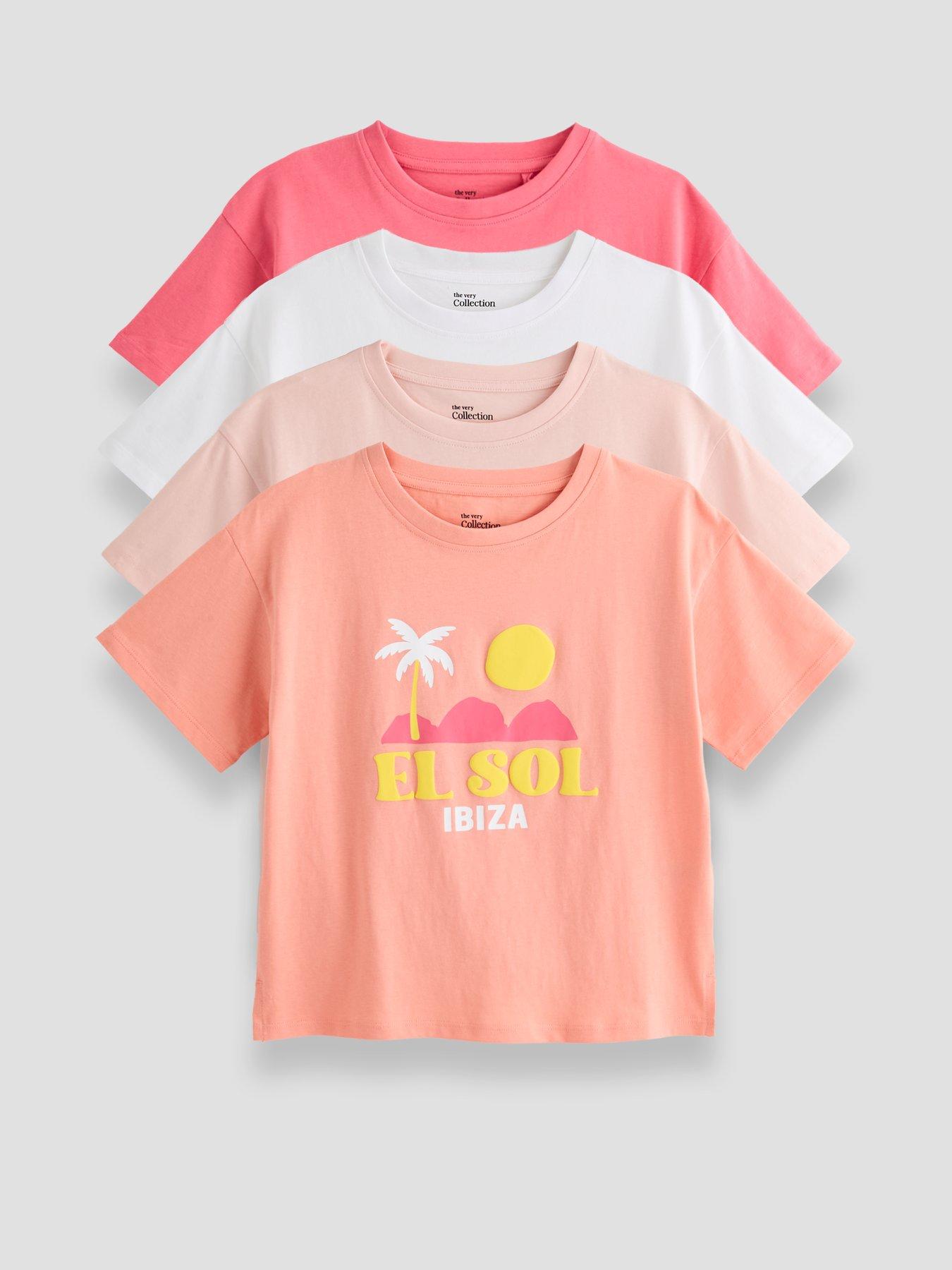 The Very Collection Girls 4 Pack Graphic Print Sun T-shirts - Multi