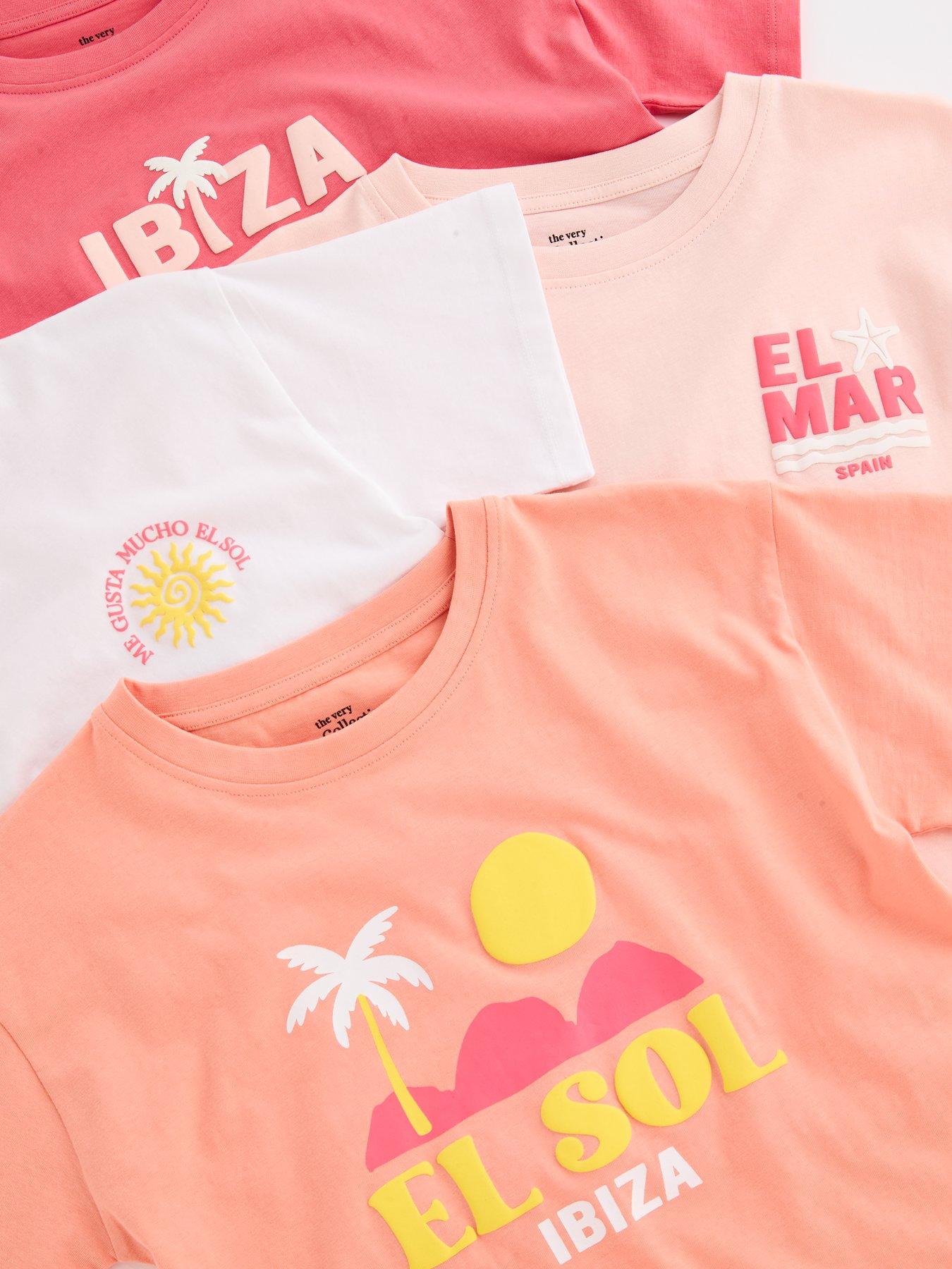 Image 5 of 5 of The Very Collection Girls 4 Pack Graphic Print Sun T-shirts - Multi
