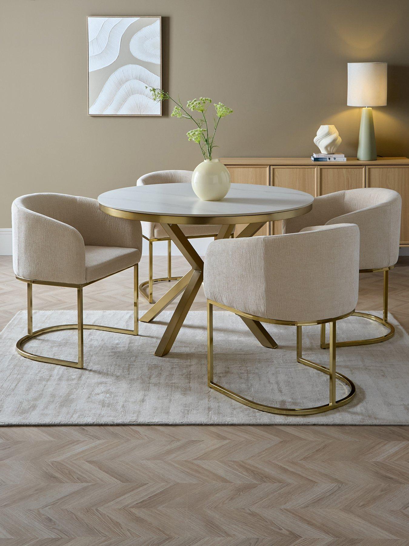 The Very Collection Savannah 120cm Round Faux Marble Dining Table With 4 Nea Dining Chairs