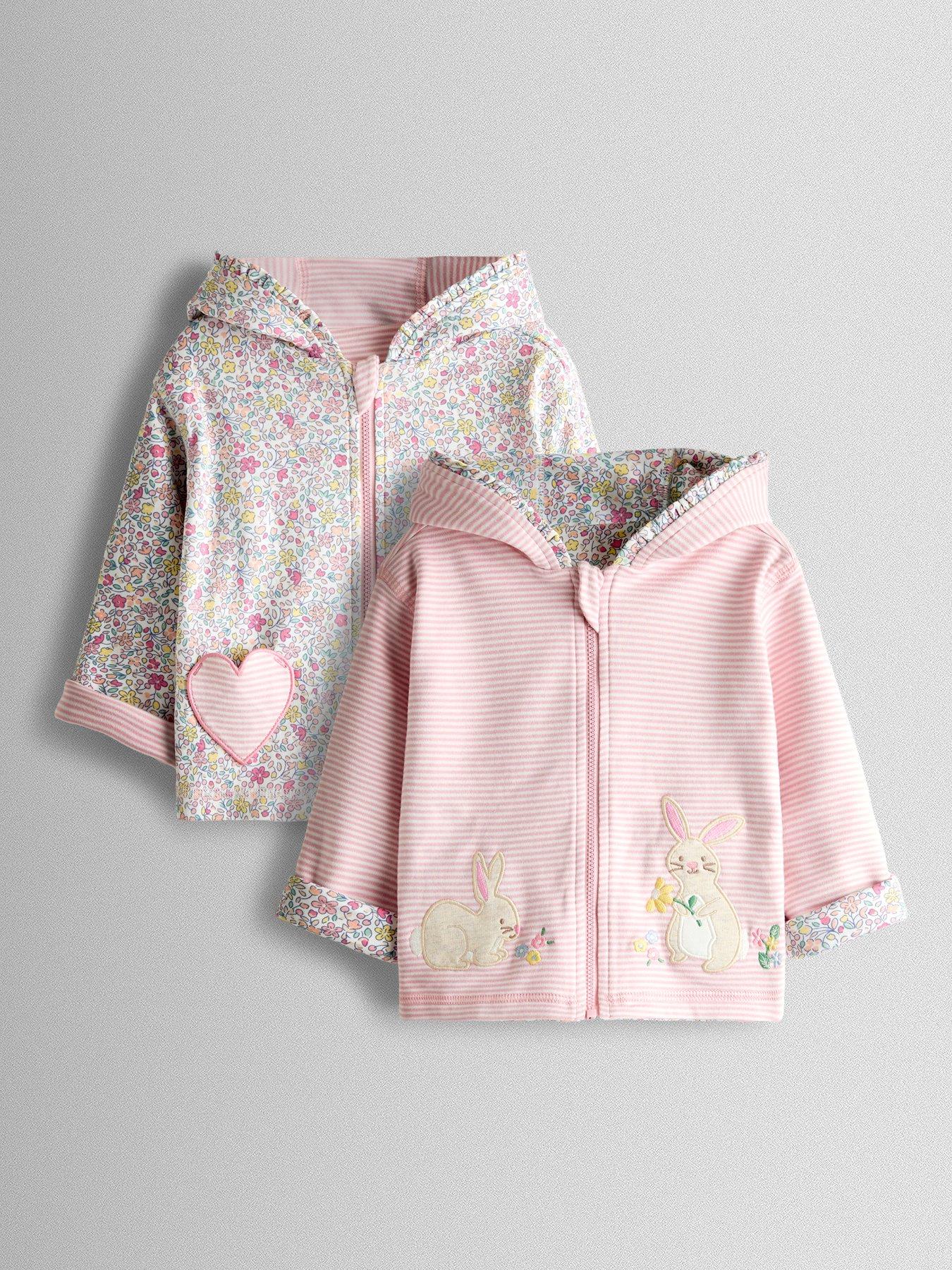 JoJo Maman Bebe Toddler Girls Bunny Ditsy Reversible Hoodie - Light Pink
